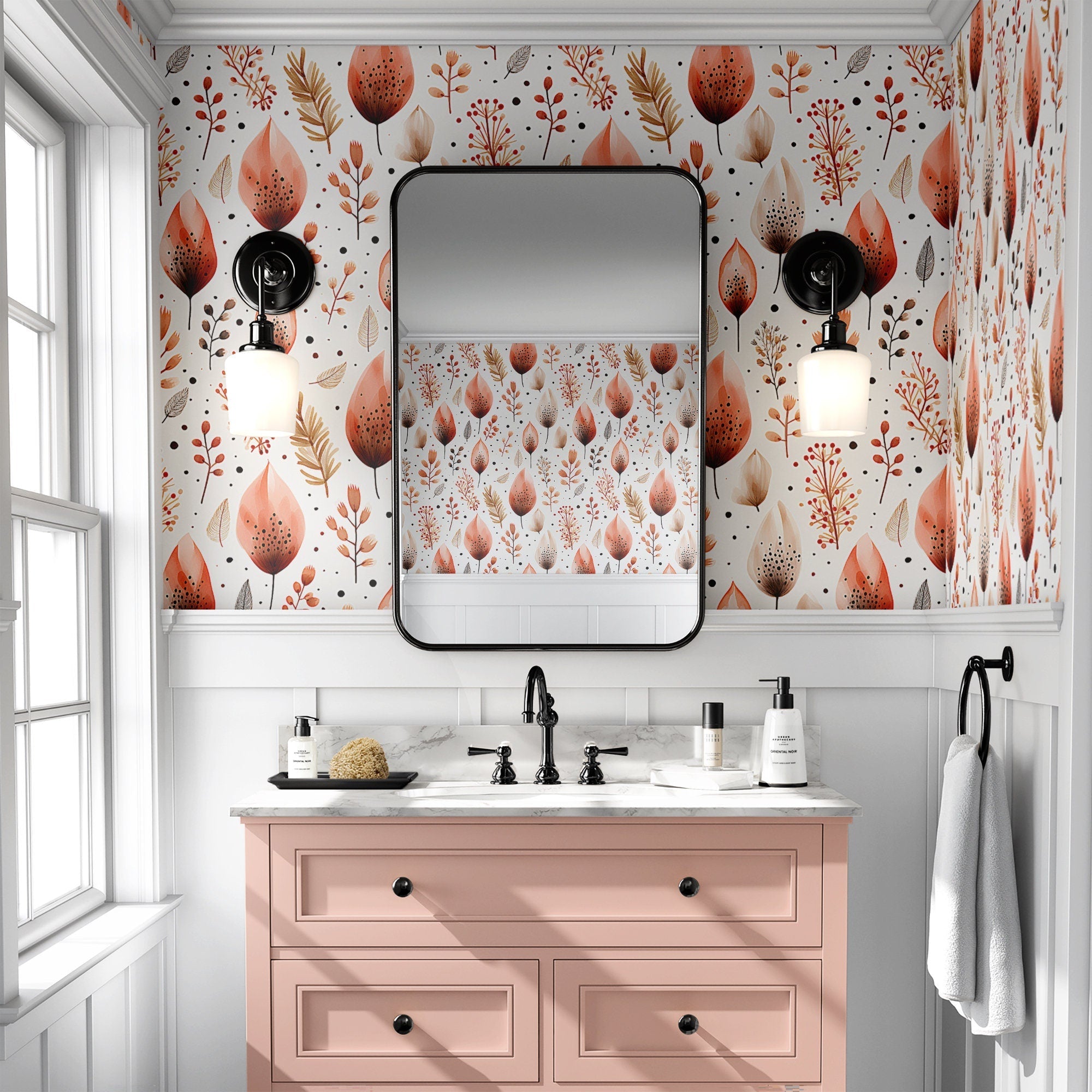 Boho Wallpaper Terracotta Floral Luxury Wall Decor