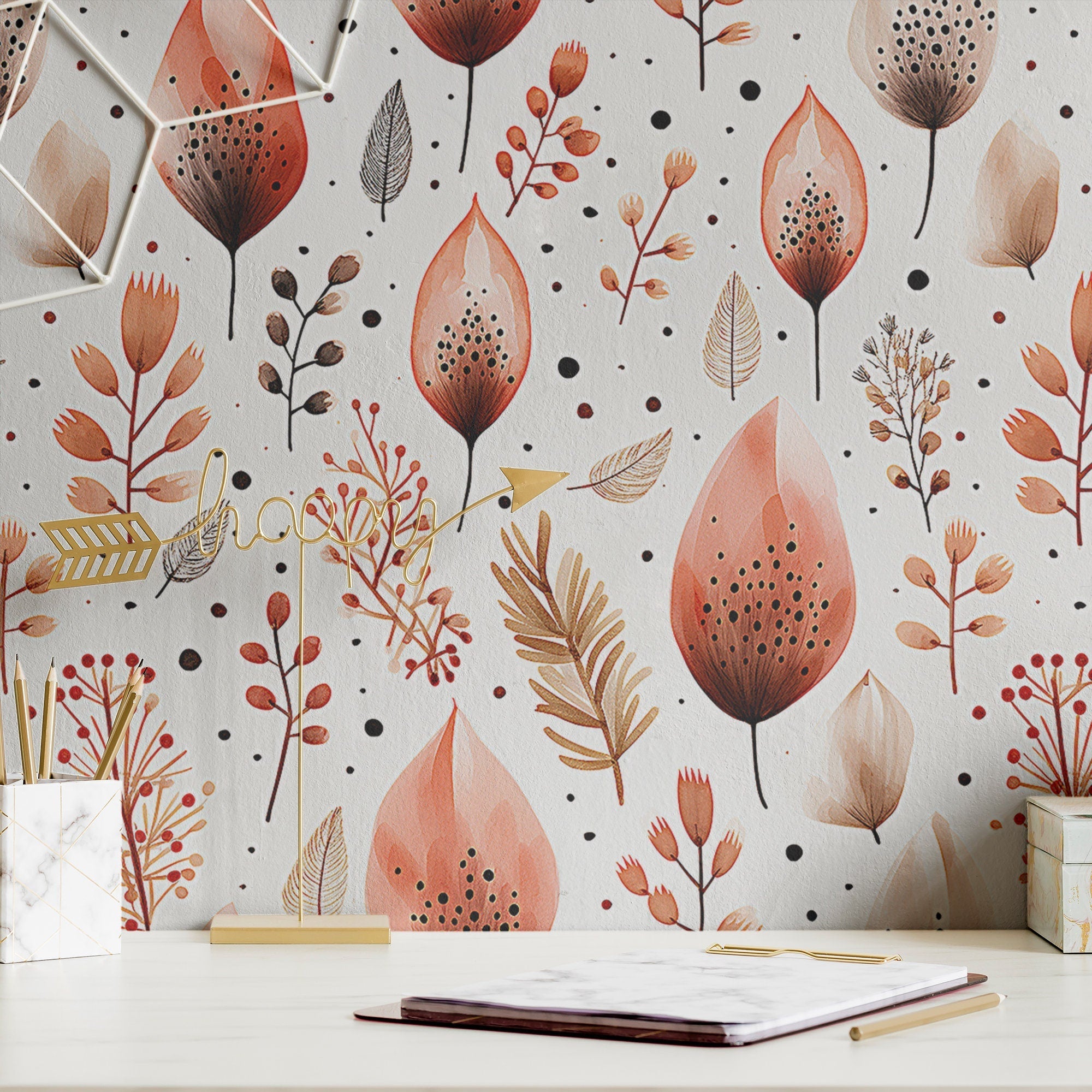 Boho Wallpaper Terracotta Floral Luxury Wall Decor