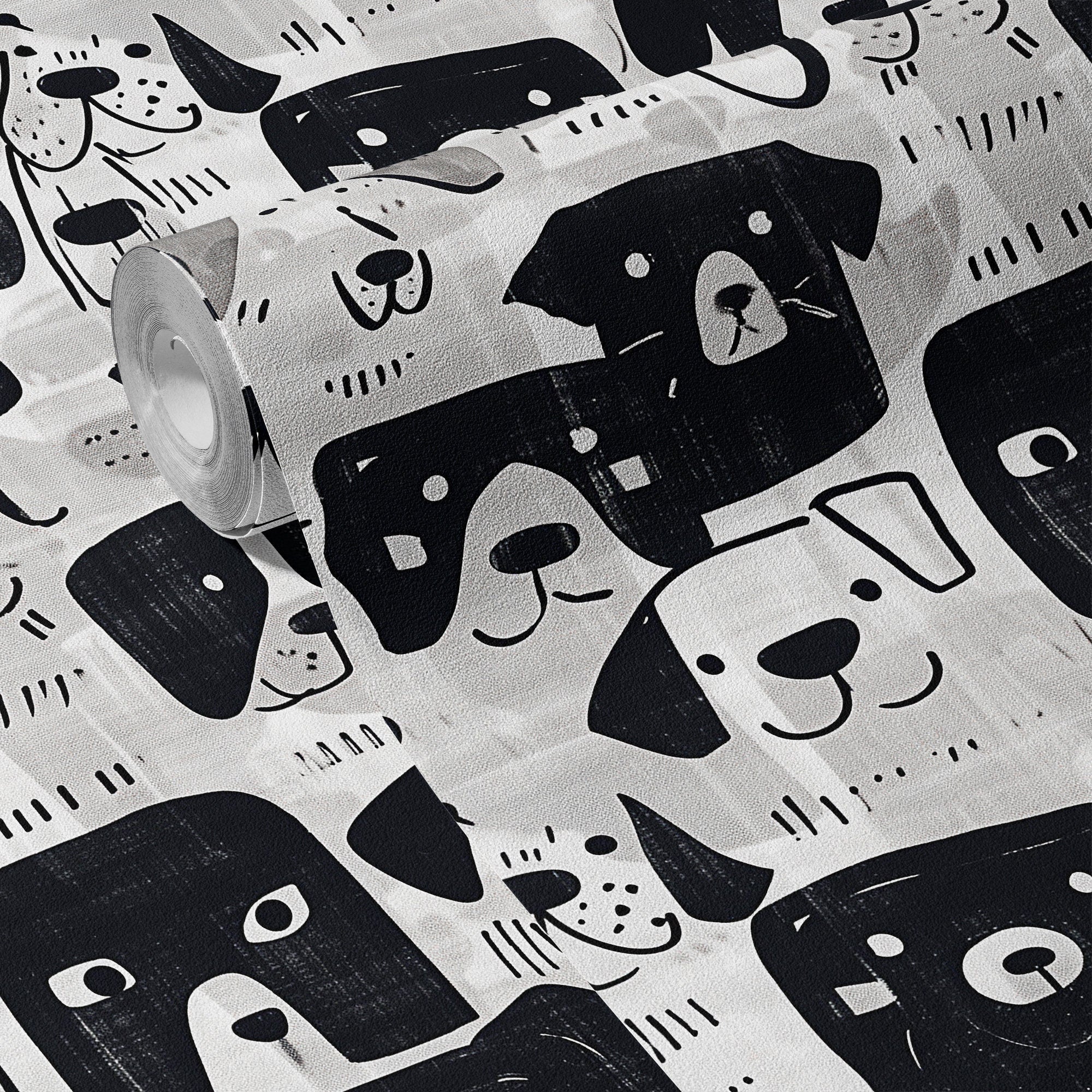 Fun Dog Wallpaper Pet Black White Wall Decor