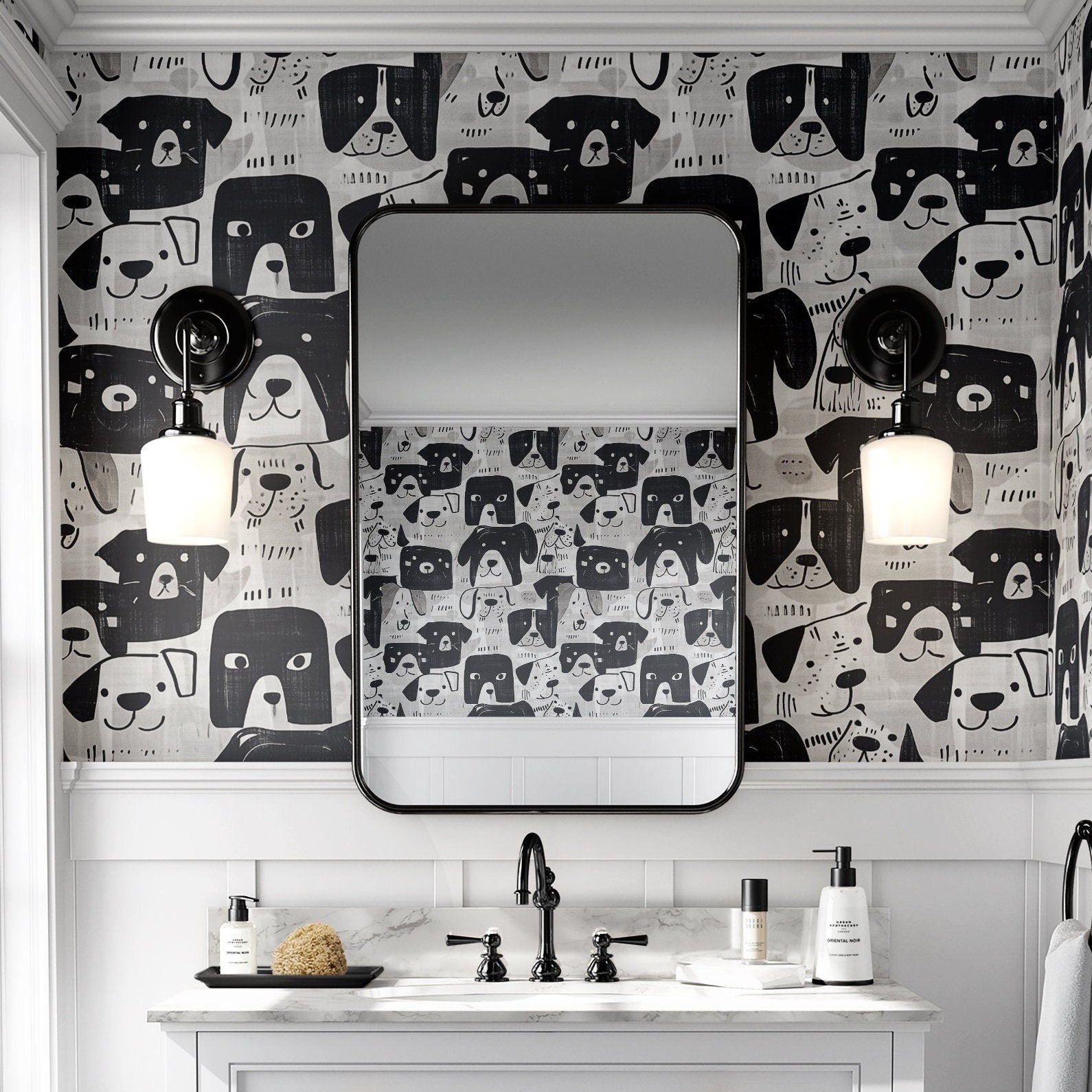 Fun Dog Wallpaper Pet Black White Wall Decor