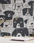 Fun Dog Wallpaper Pet Black White Wall Decor