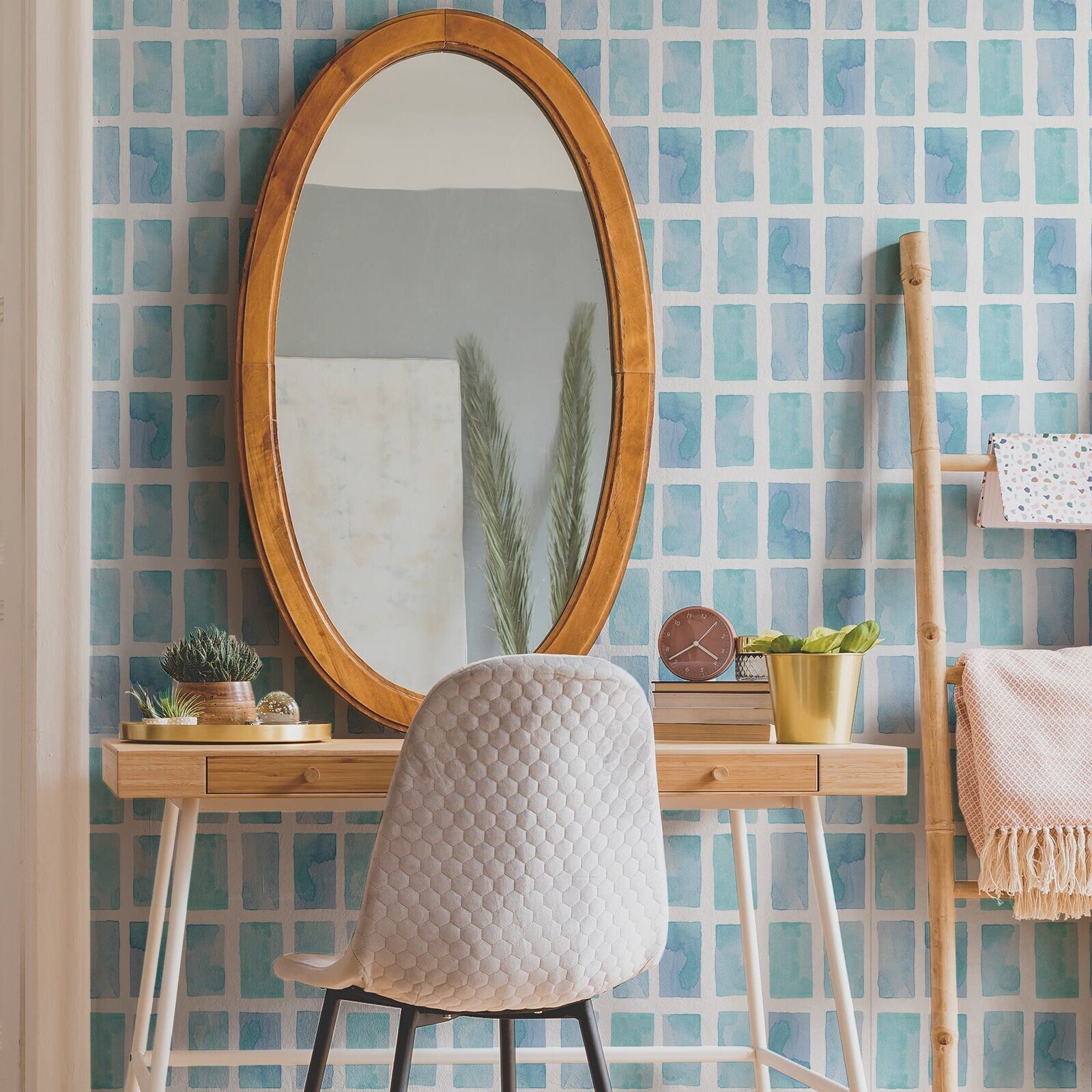 Watercolor Wallpaper Fun Geometric Blue Wall Decor