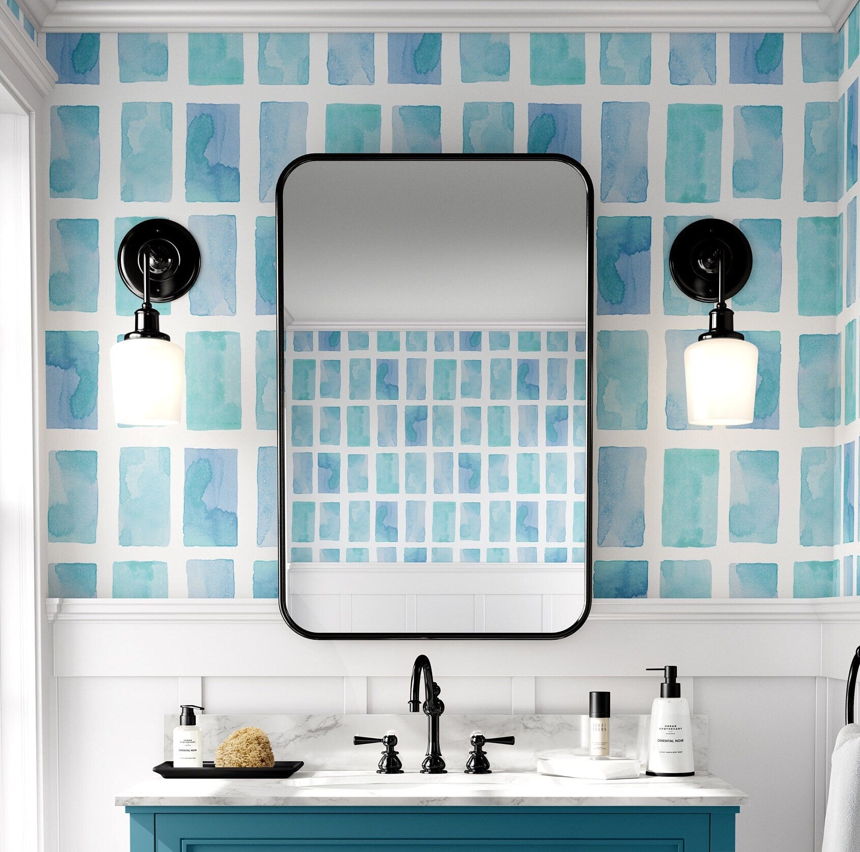 Watercolor Wallpaper Fun Geometric Blue Wall Decor