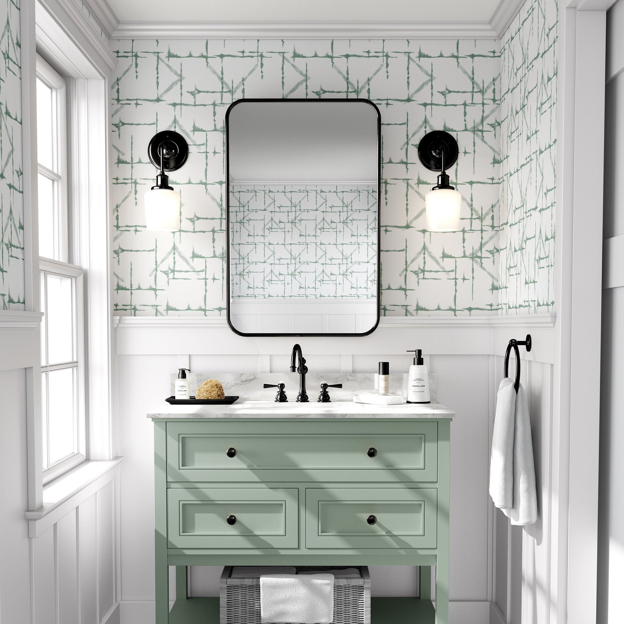 Shibori Wallpaper Green Japanese Luxury Wall Decor