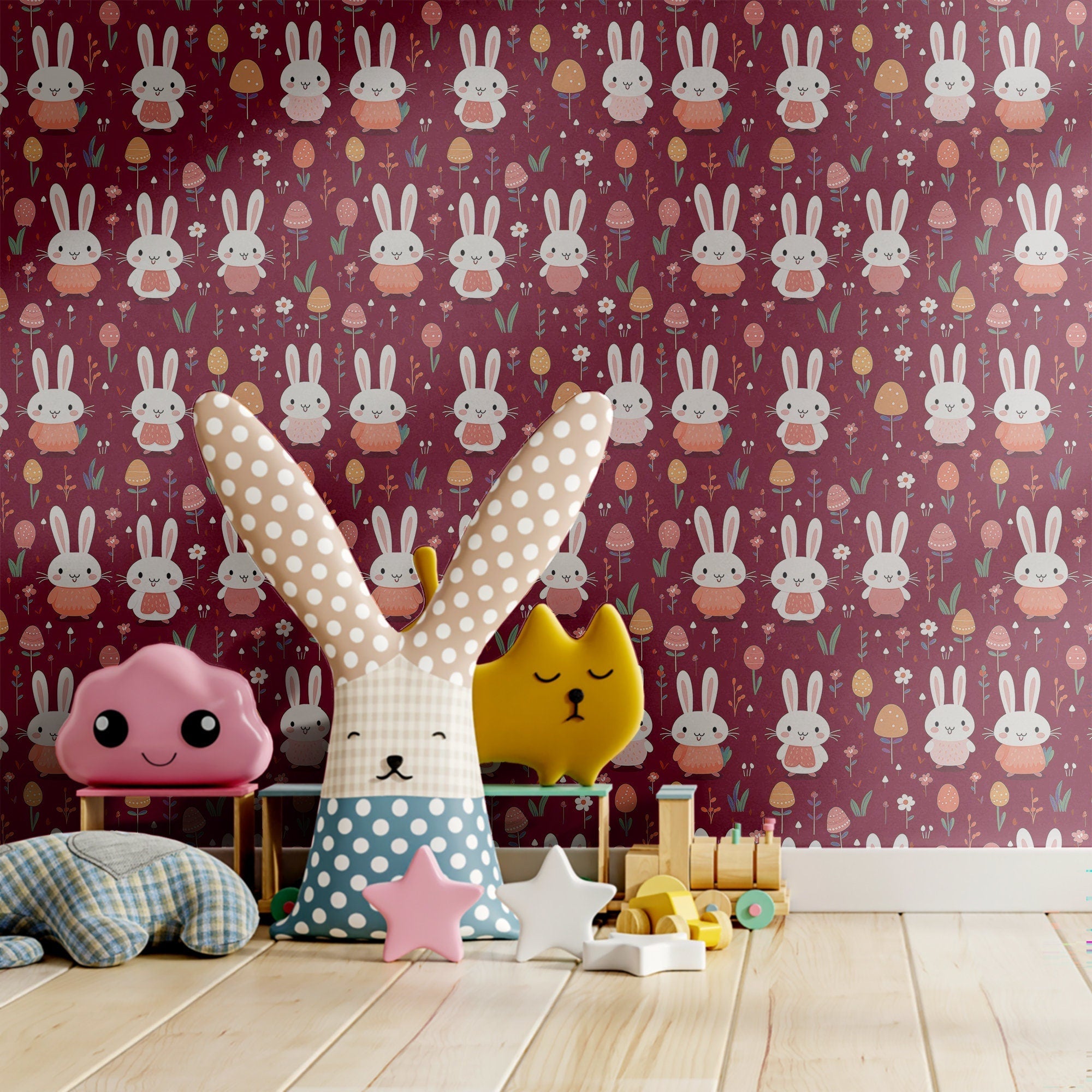 Playroom Wallpaper Fun Whimsical Bunny Wall Decor