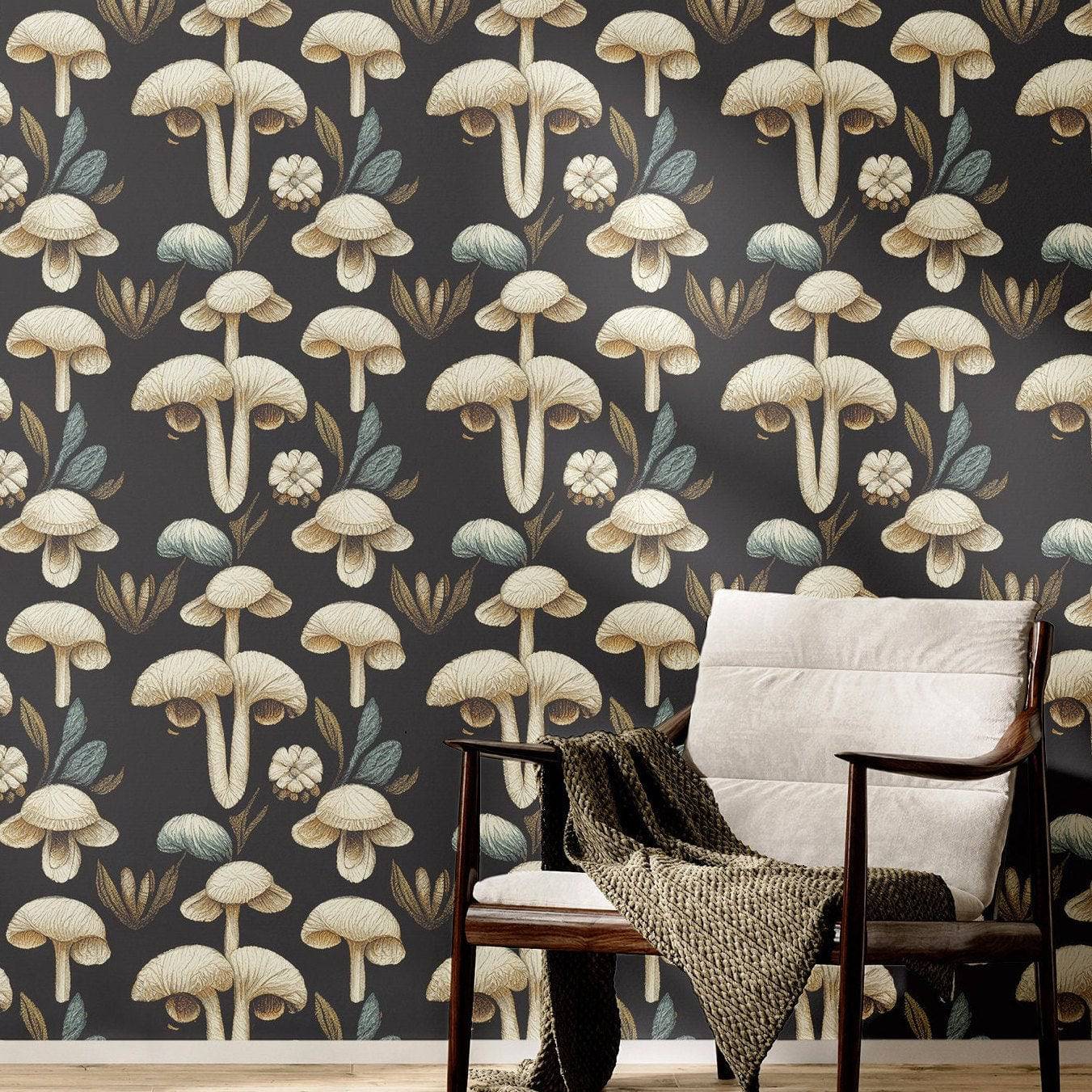 Mushroom Wallpaper Dark Luxury Wall Decor