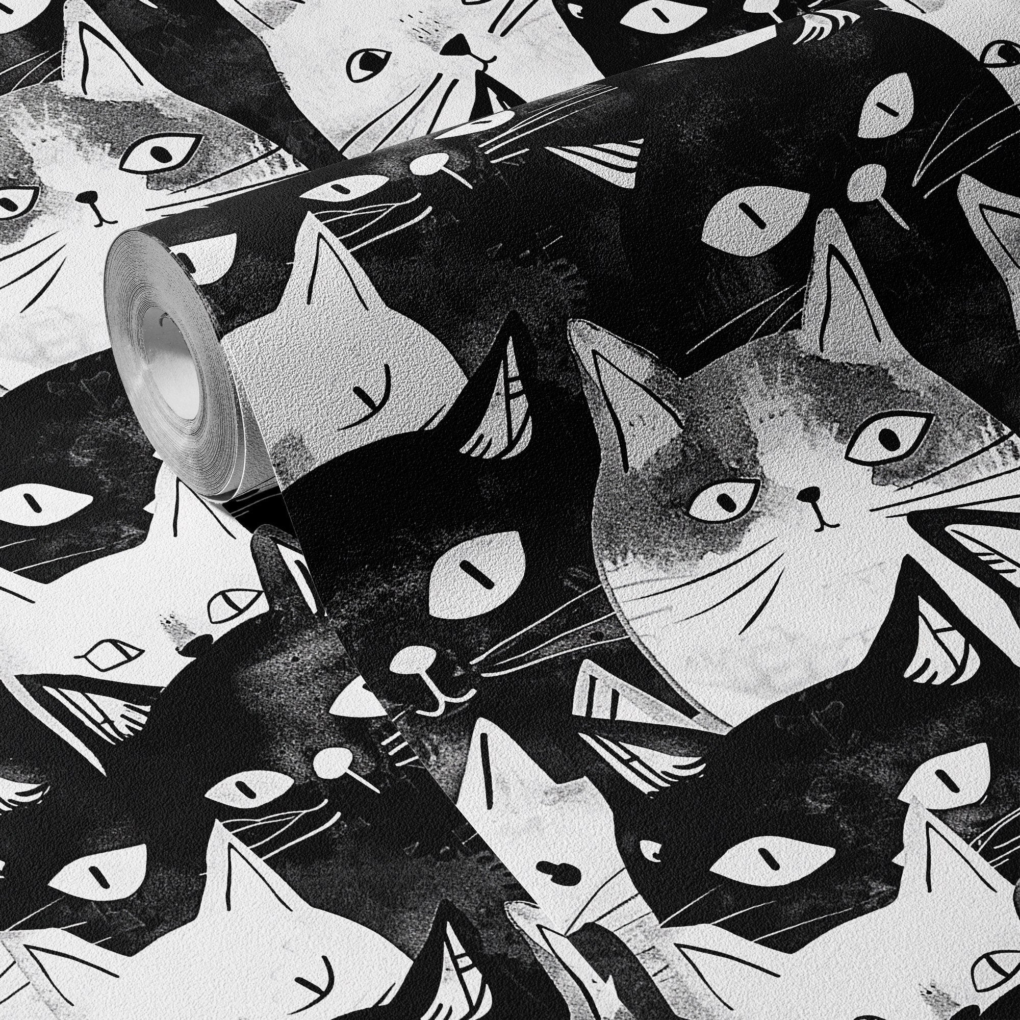 Cat Wallpaper Funky Fun Black White Wall Decor