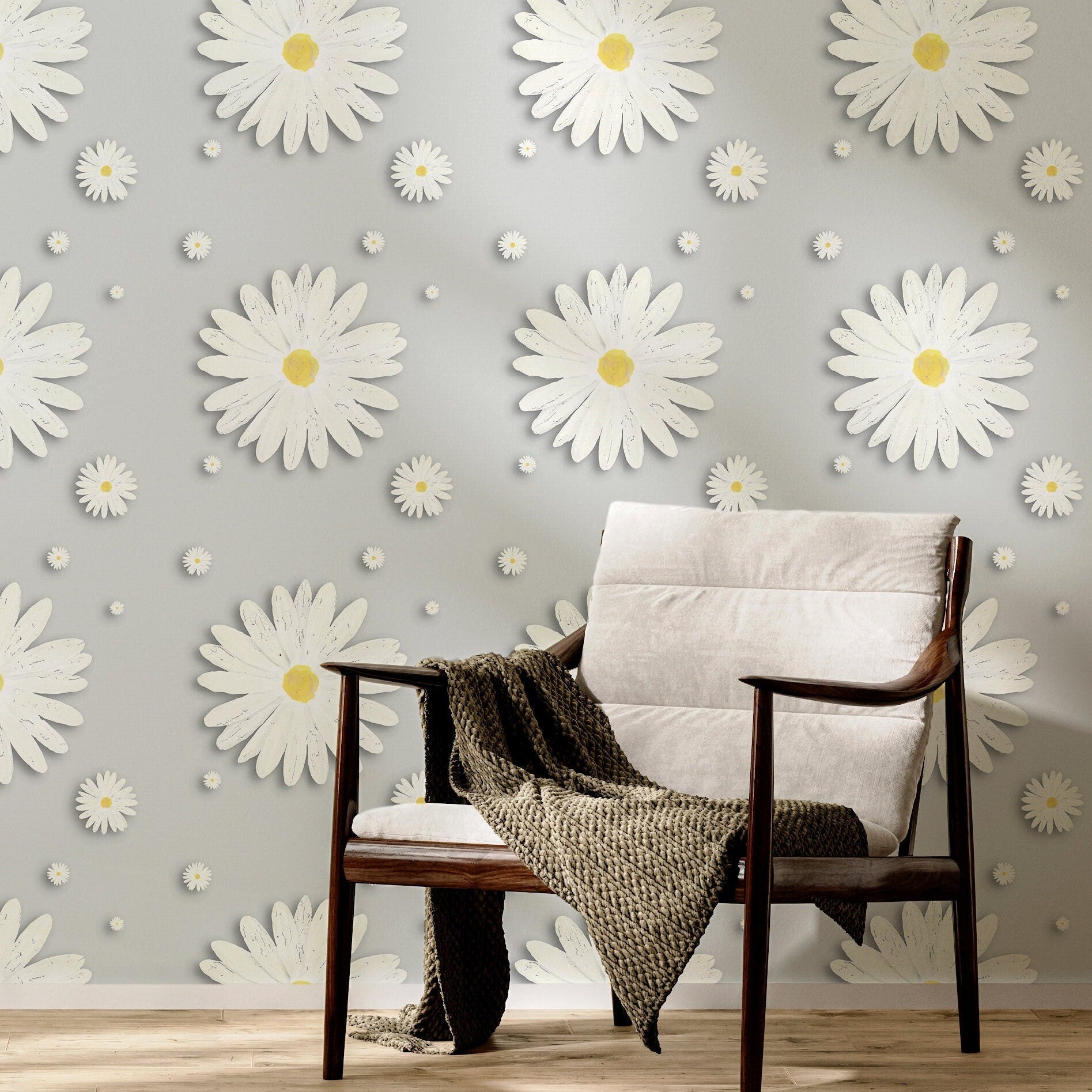 Daisy Wallpaper Funky Grey Flower Wall Decor