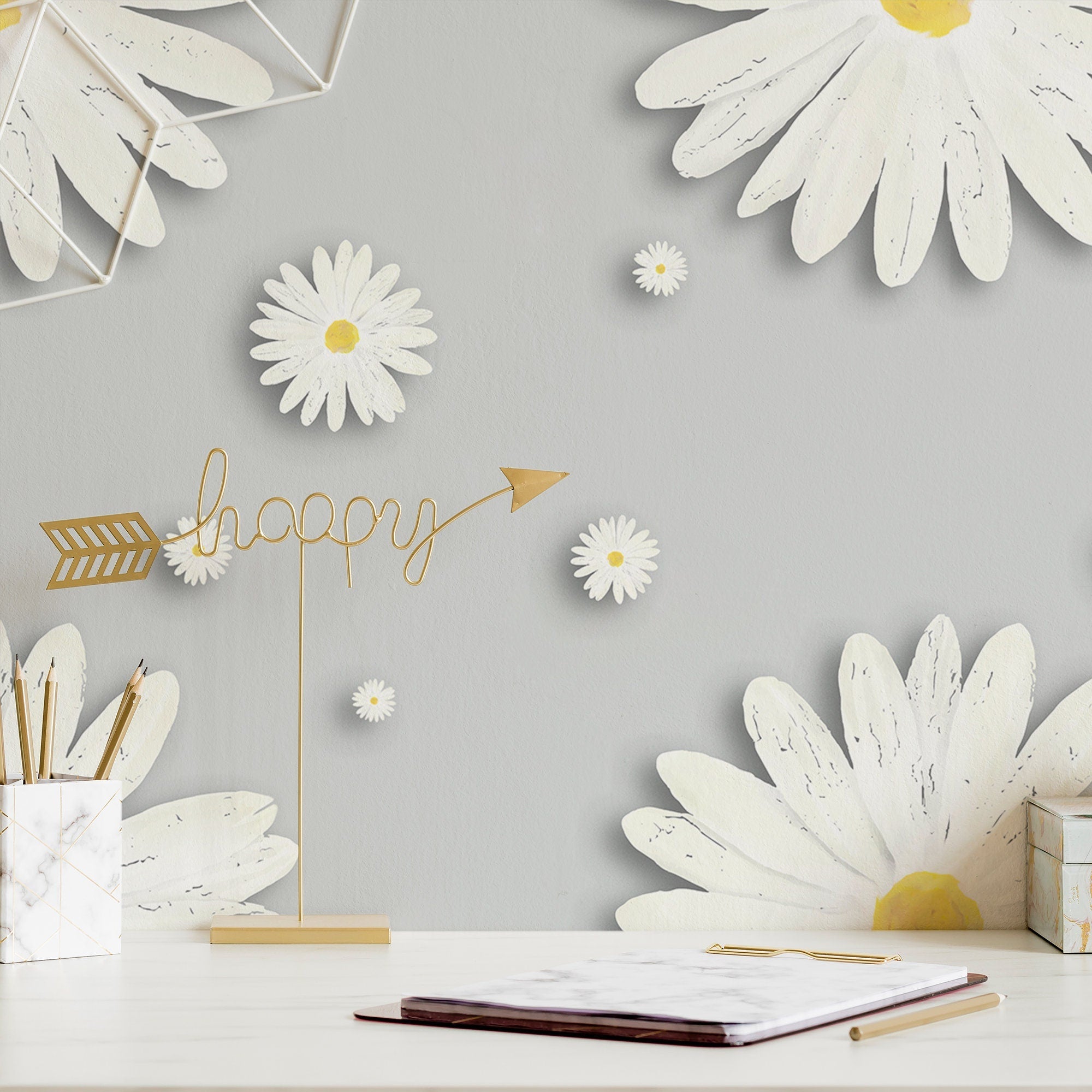 Daisy Wallpaper Funky Grey Flower Wall Decor