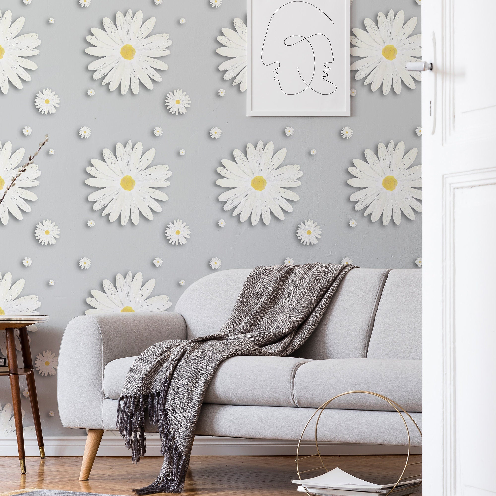 Daisy Wallpaper Funky Grey Flower Wall Decor