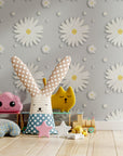 Daisy Wallpaper Funky Grey Flower Wall Decor