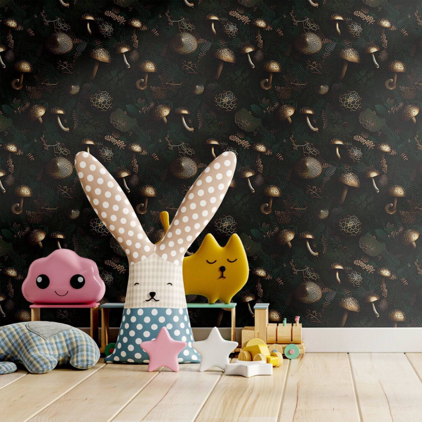 Mushroom Wallpaper Retro Gold Luxury Wall Decor