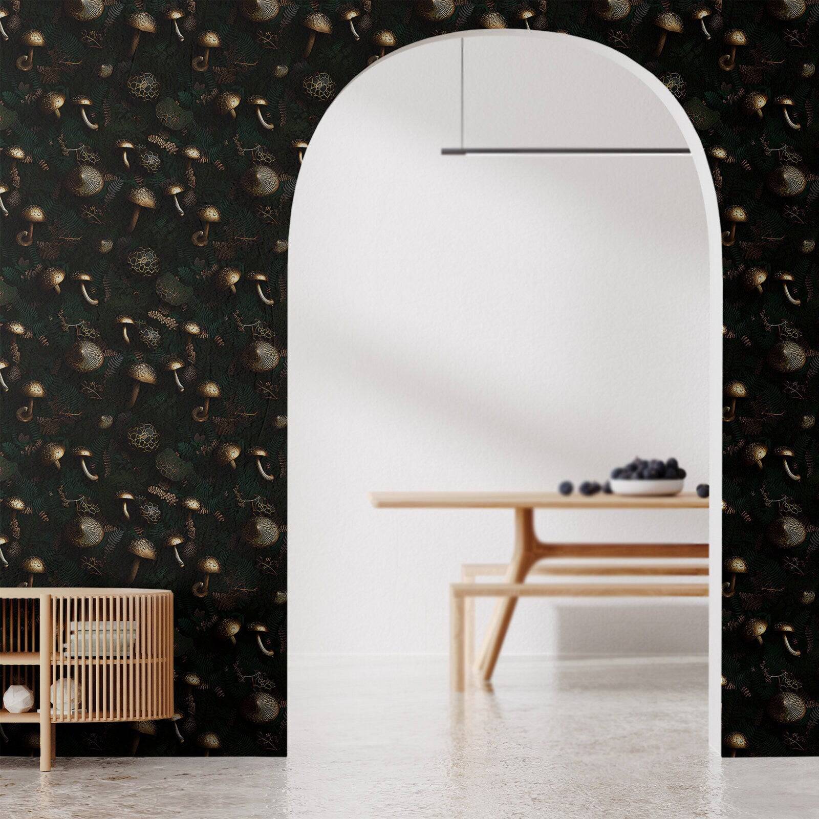 Mushroom Wallpaper Retro Gold Luxury Wall Decor