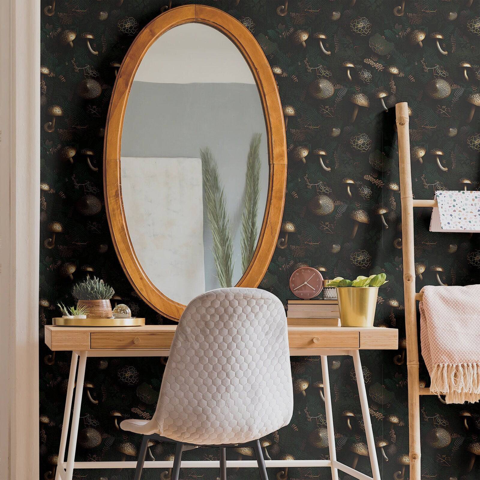 Mushroom Wallpaper Retro Gold Luxury Wall Decor
