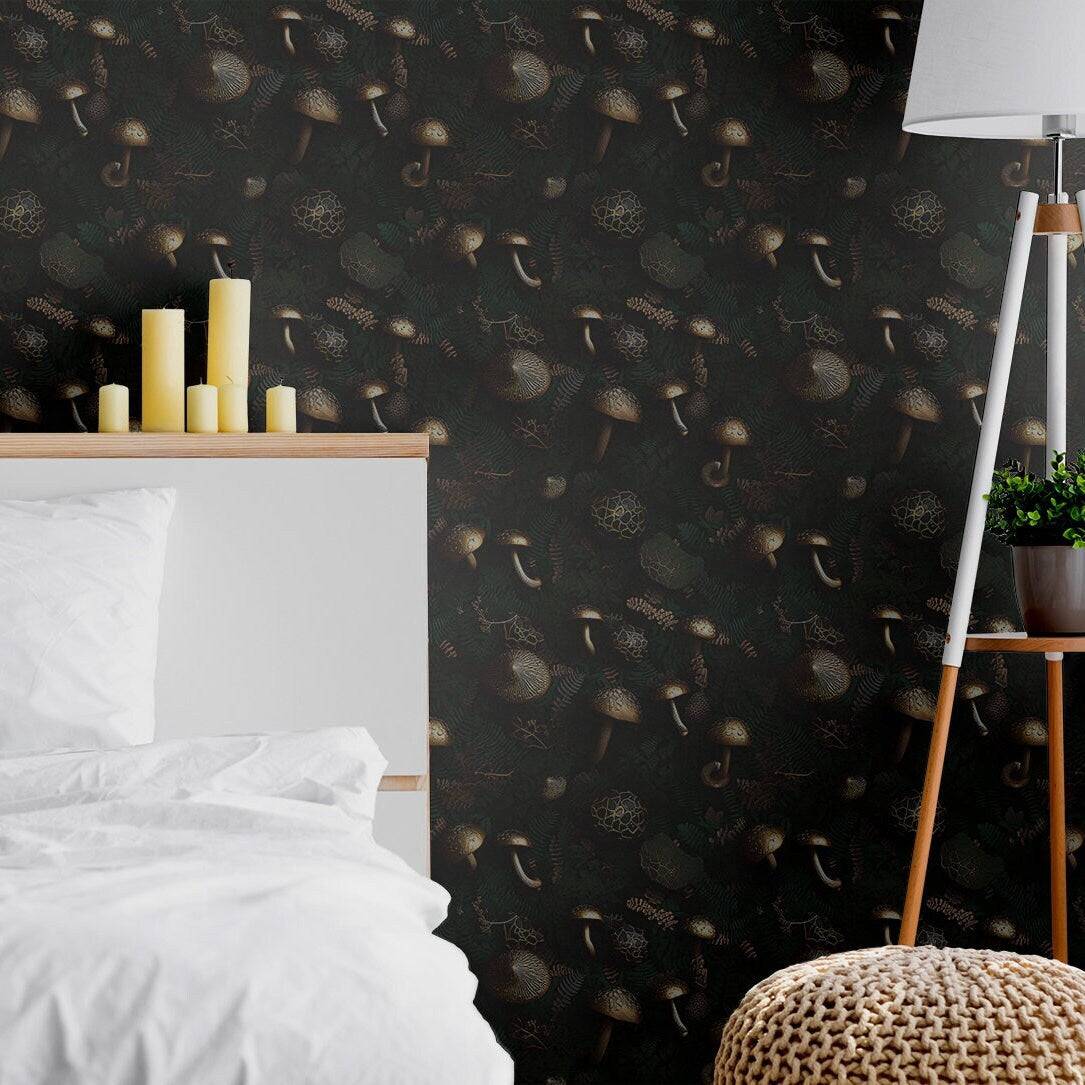 Mushroom Wallpaper Retro Gold Luxury Wall Decor