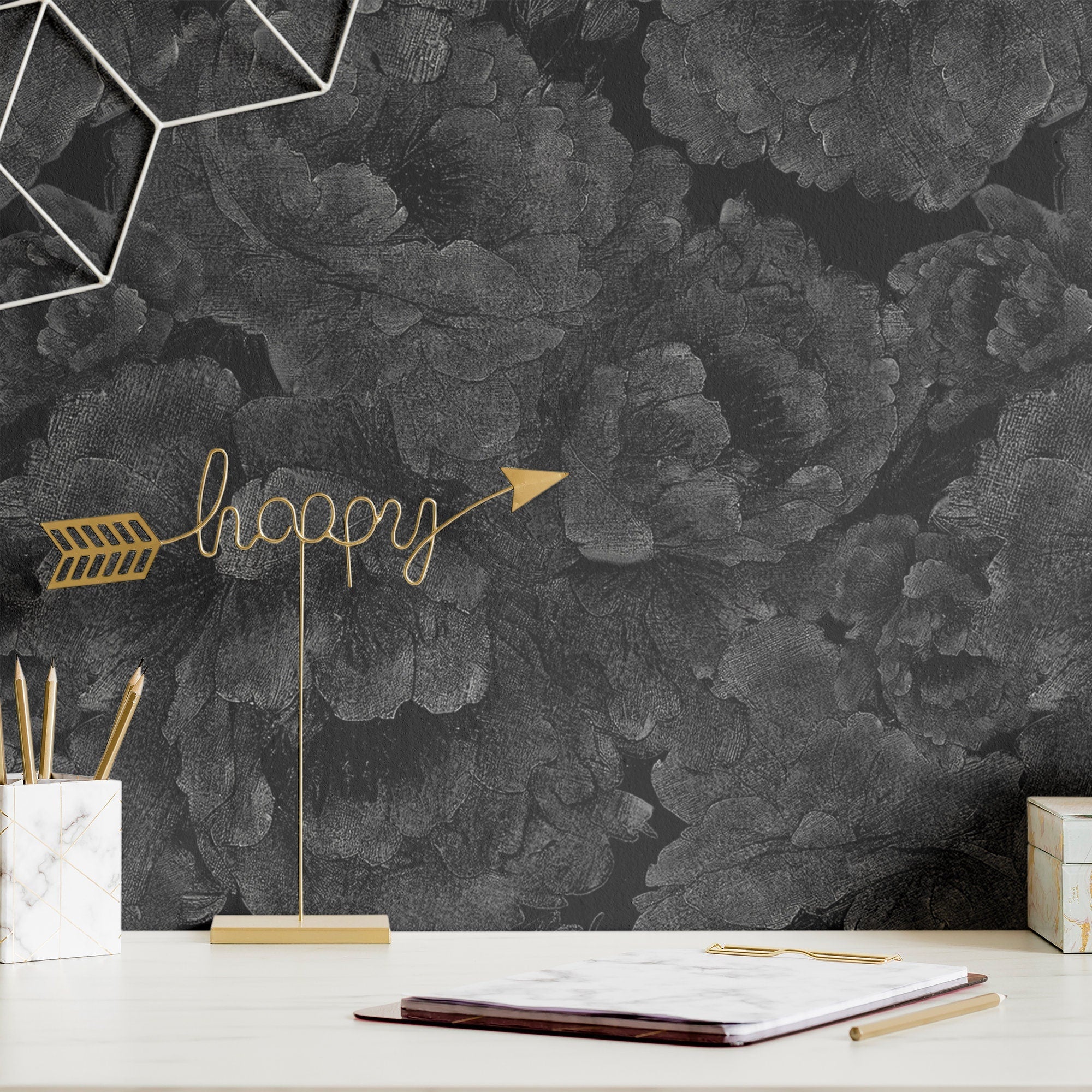 Black Peony Wallpaper Vintage Gothic Wall Decor