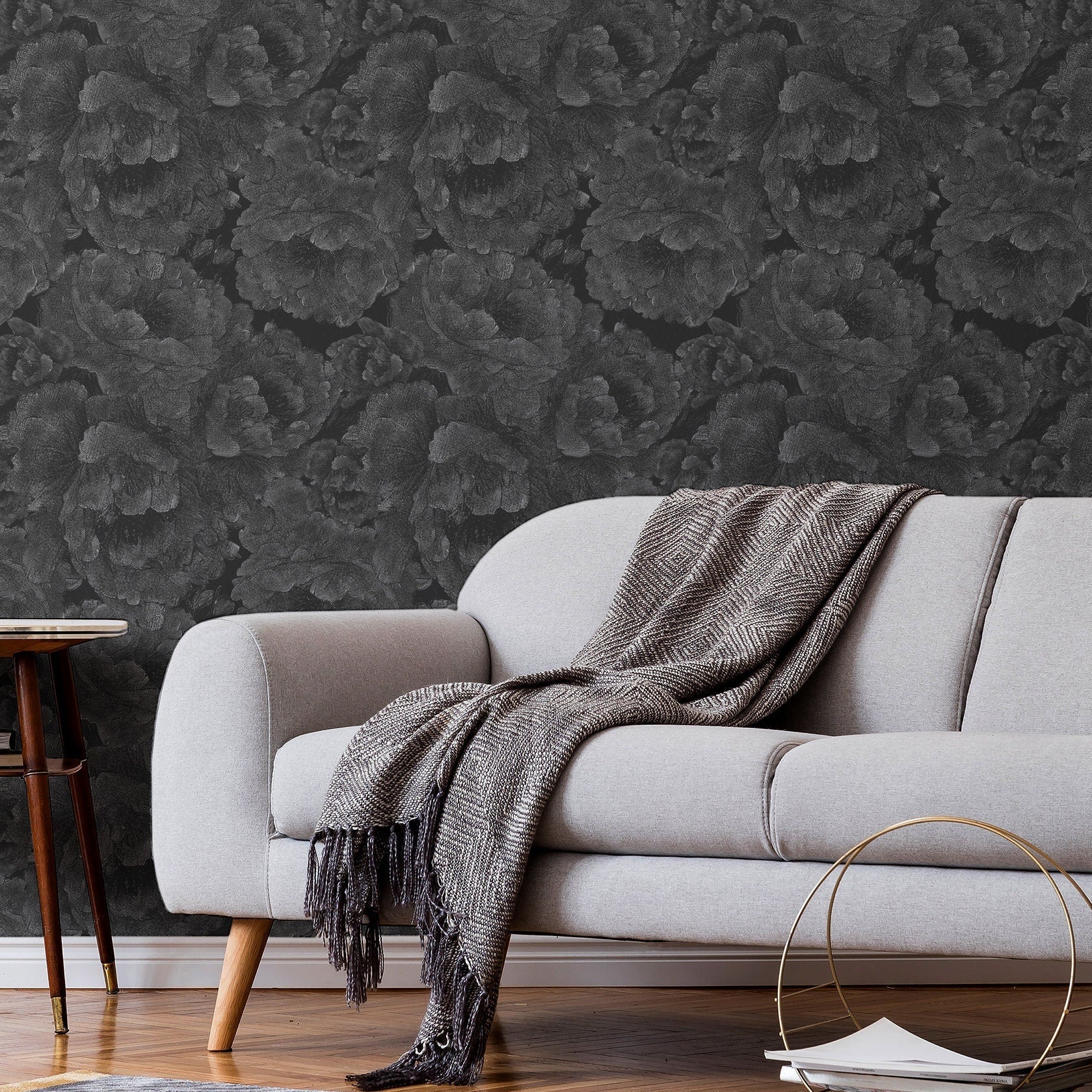 Black Peony Wallpaper Vintage Gothic Wall Decor