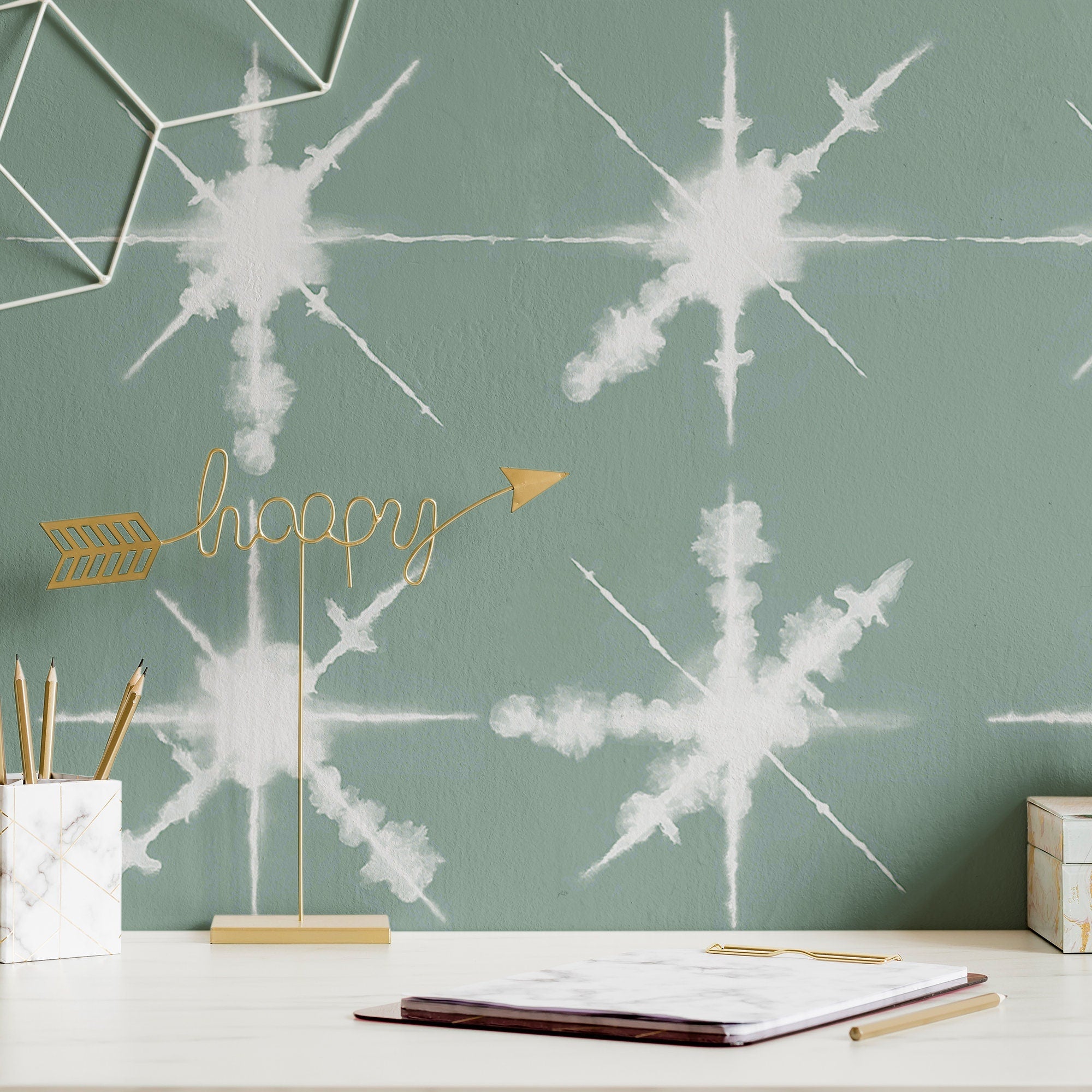 Tie Dye Wallpaper Green Shibori Luxury Wall Decor