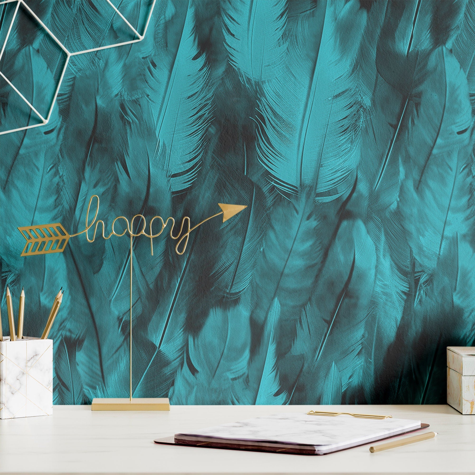 Feather Wallpaper Moody Green Bird Wall Decor