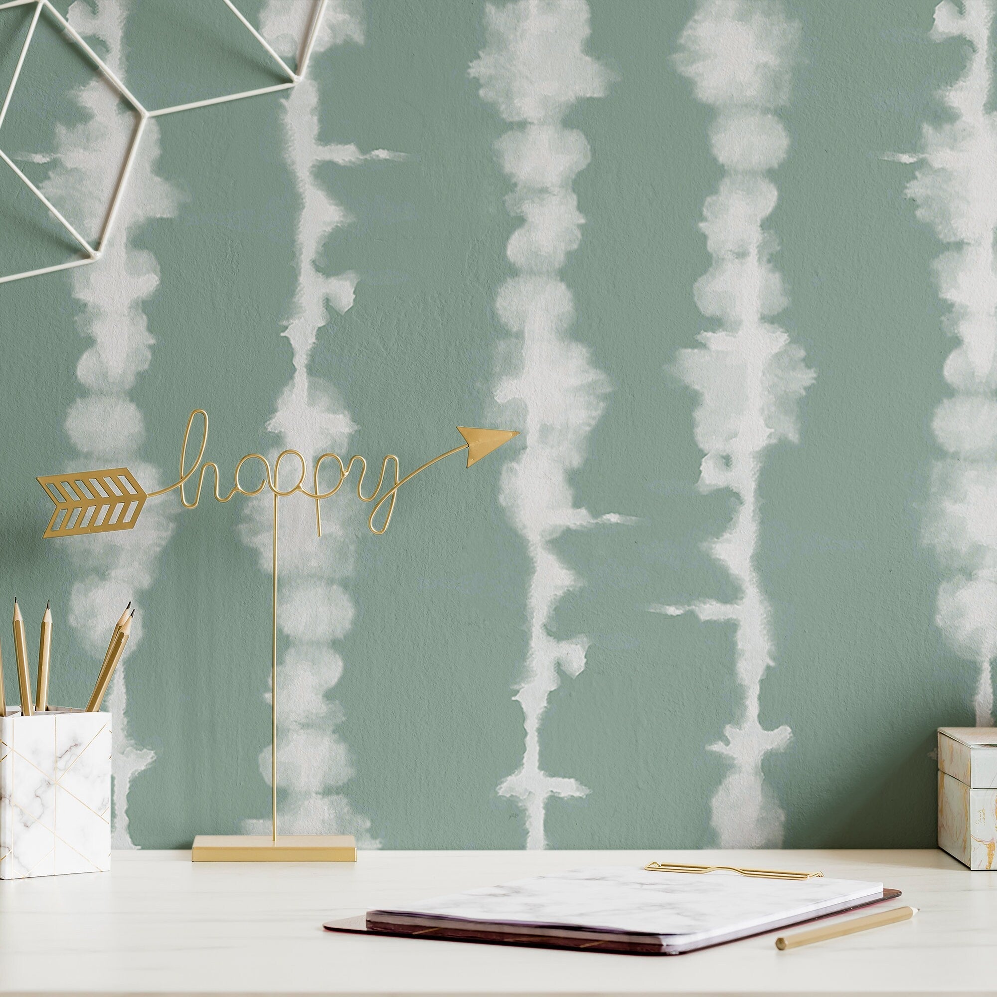 Green Tie Dye Wallpaper Luxury Shibori Wall Decor