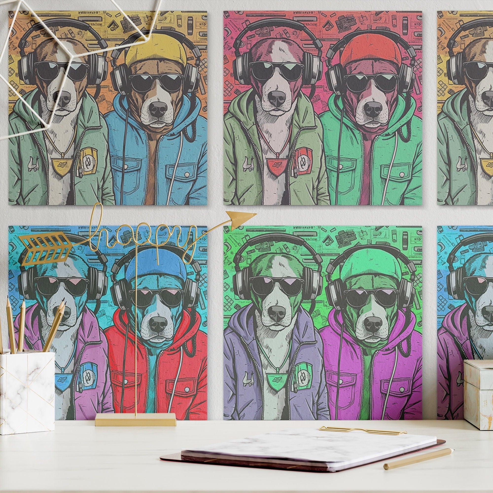 Dog Wallpaper Funky Colorful Graffiti Wall Decor