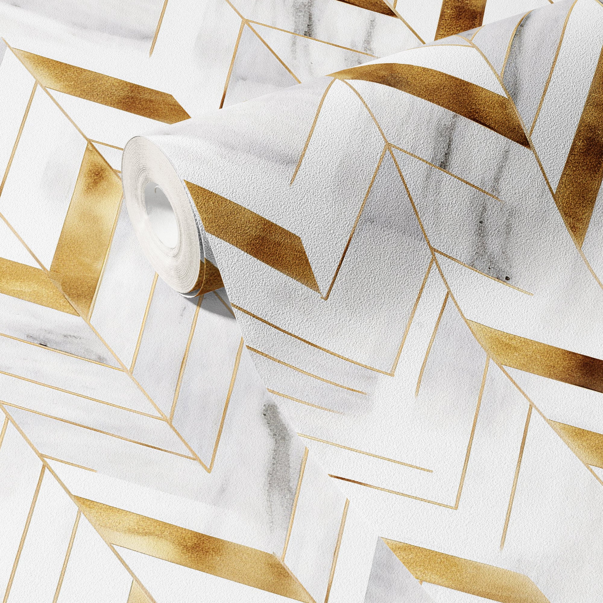 Faux Marble Wallpaper White Chevron Wall Decor