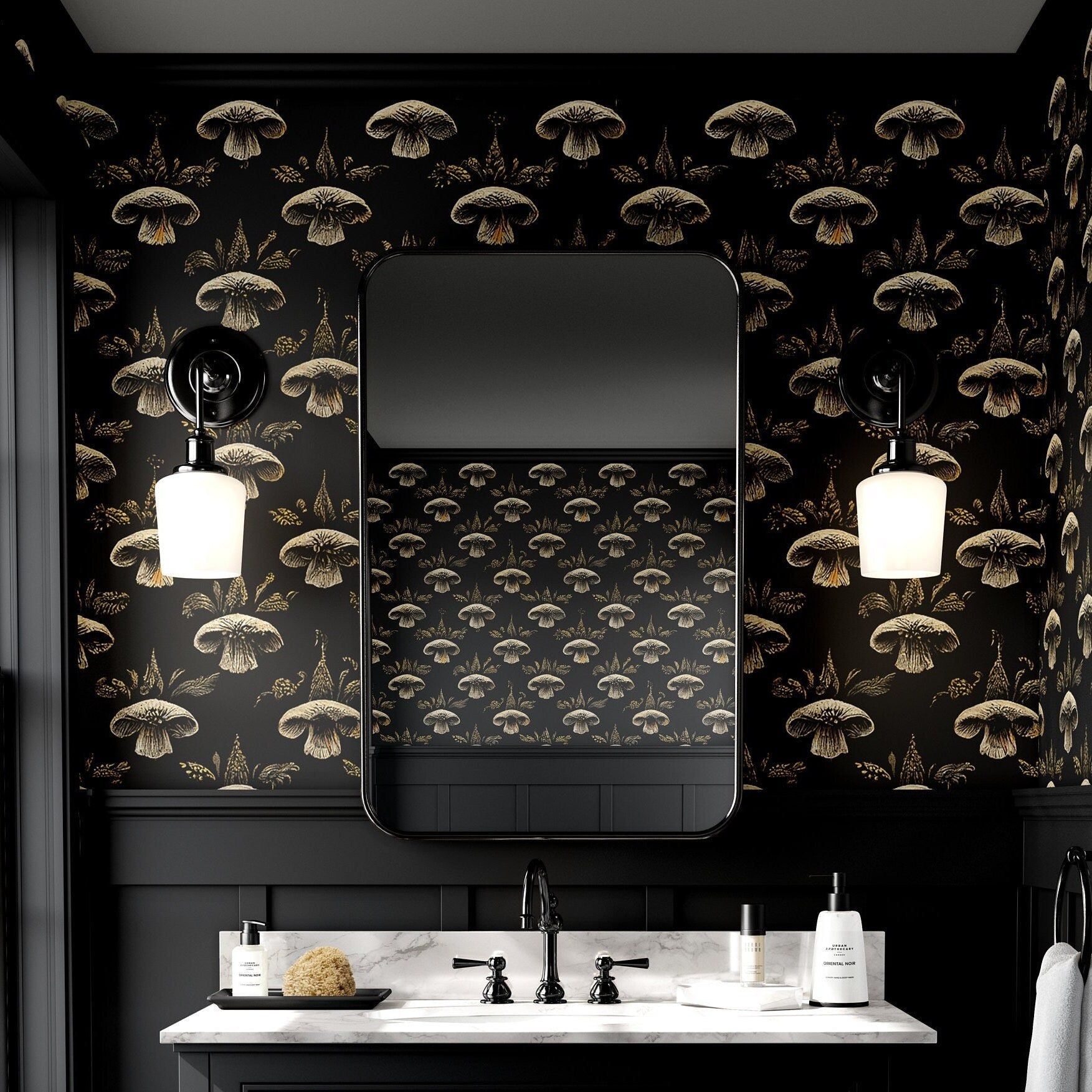 Black Mushroom Wallpaper Dark Luxury Wall Decor