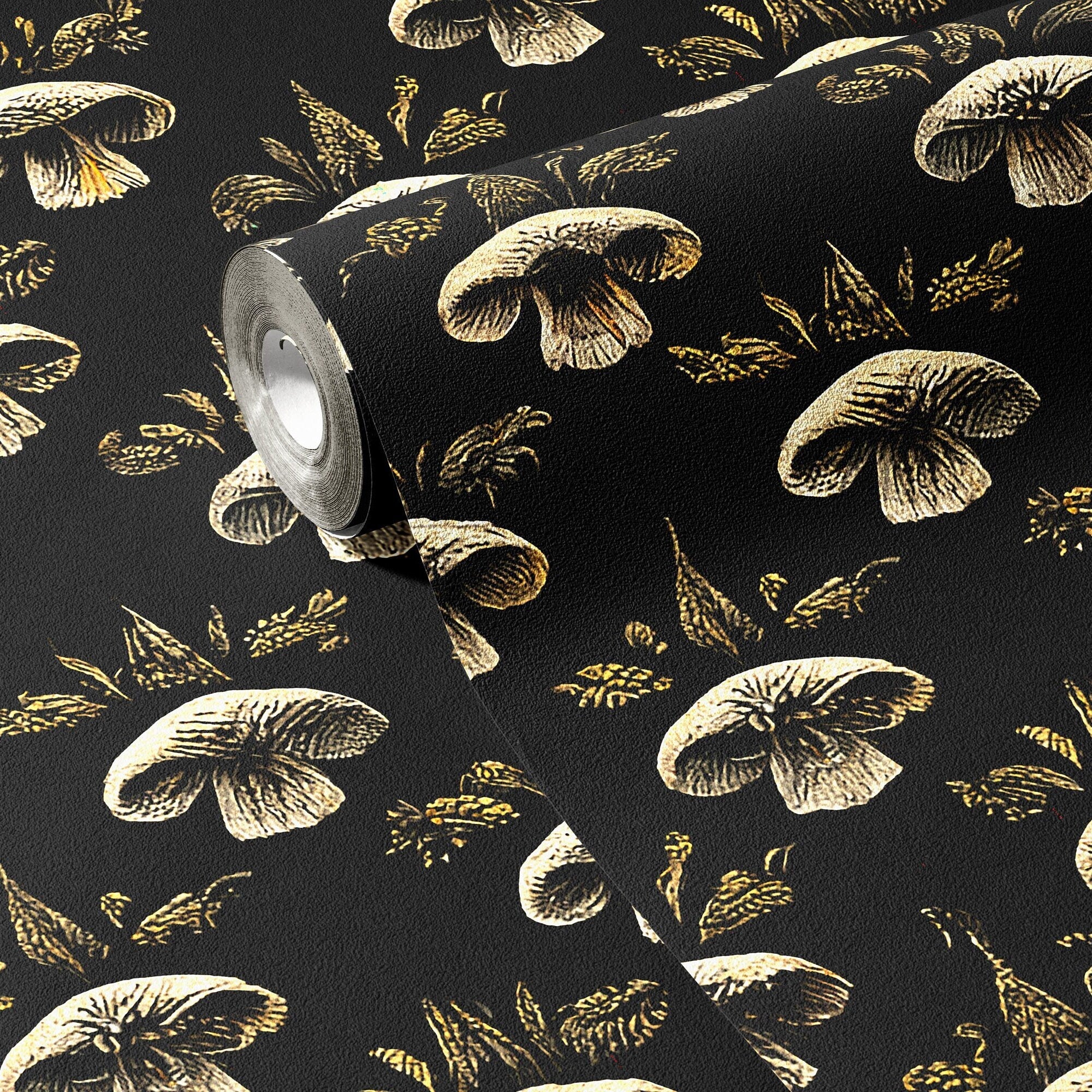 Black Mushroom Wallpaper Dark Luxury Wall Decor