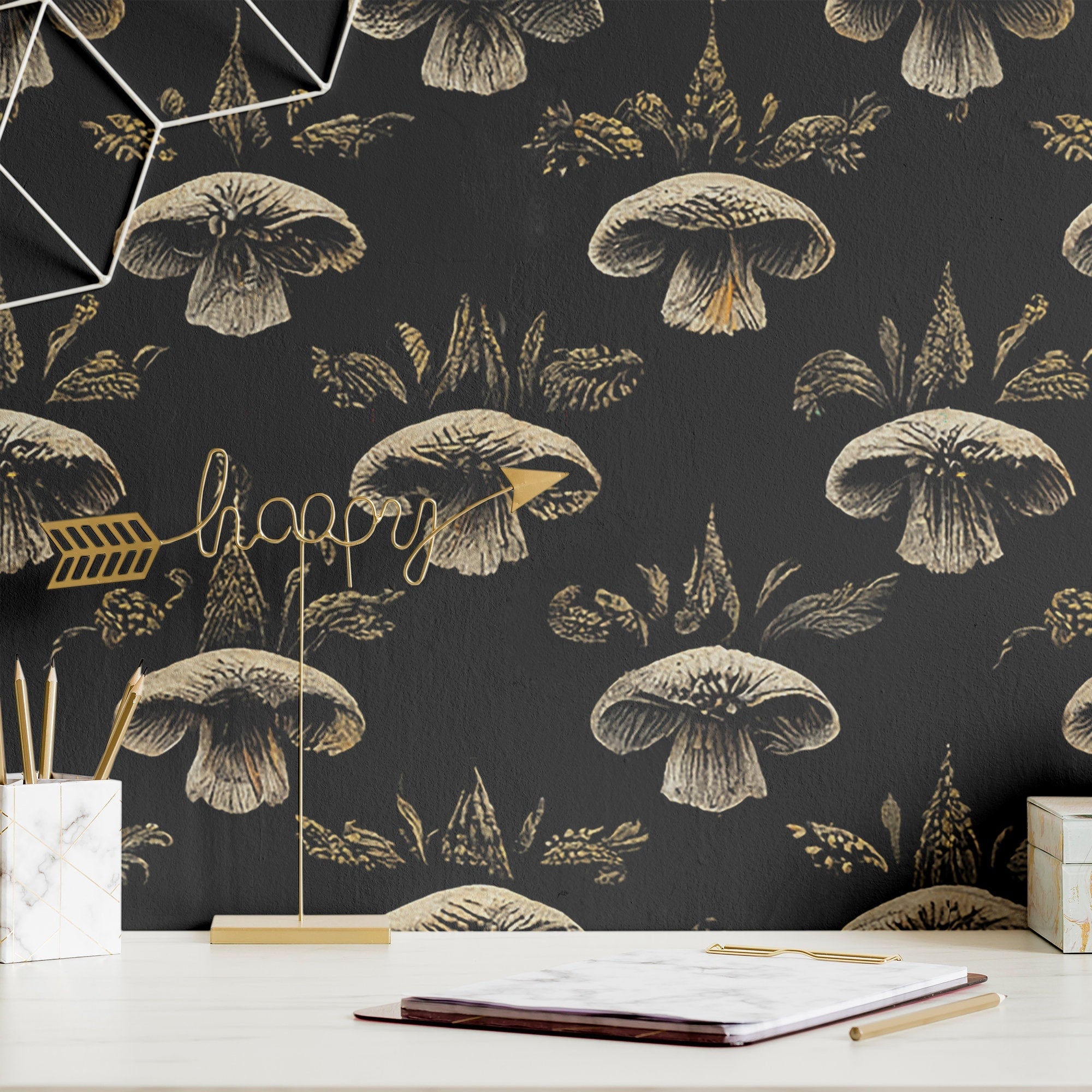 Black Mushroom Wallpaper Dark Luxury Wall Decor