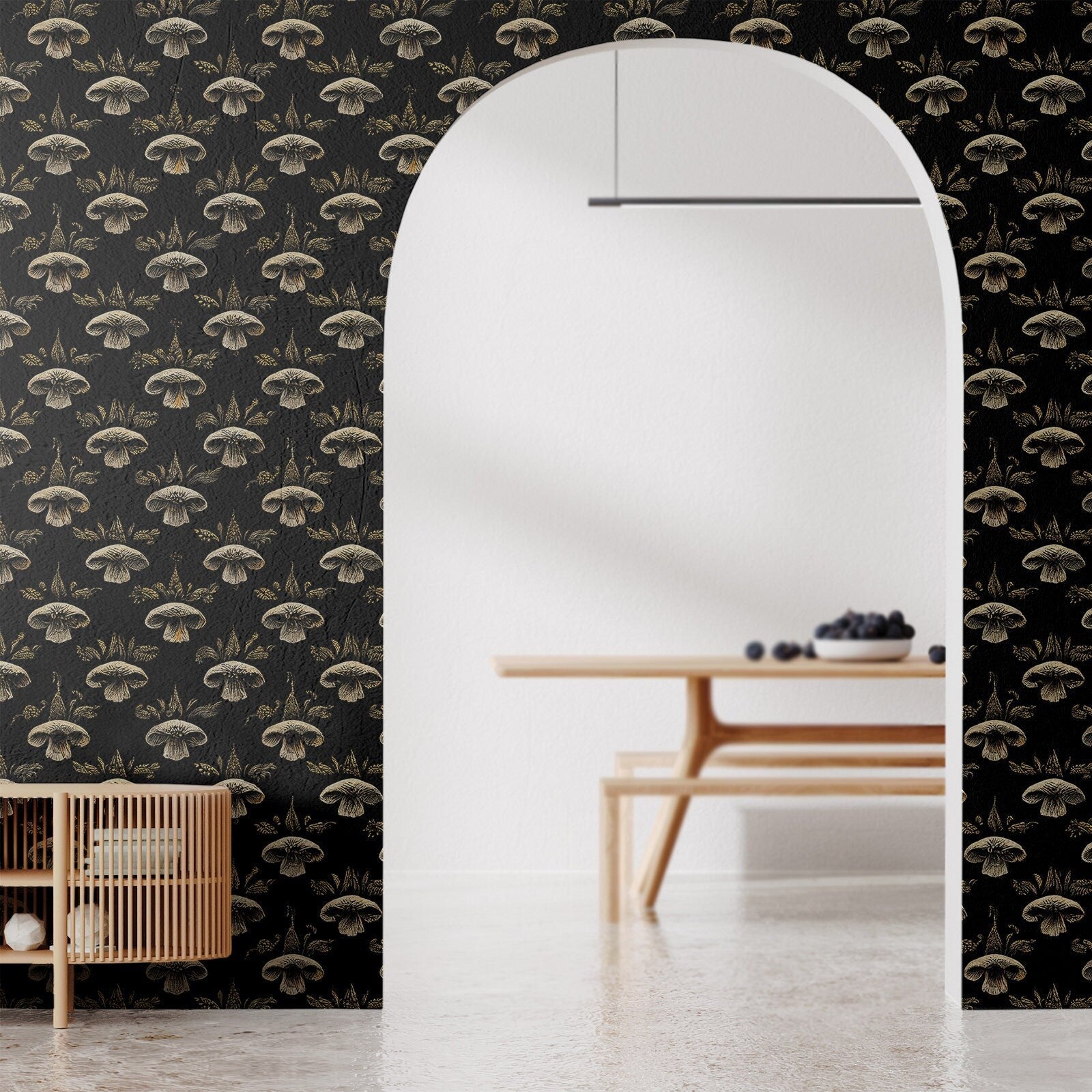 Black Mushroom Wallpaper Dark Luxury Wall Decor