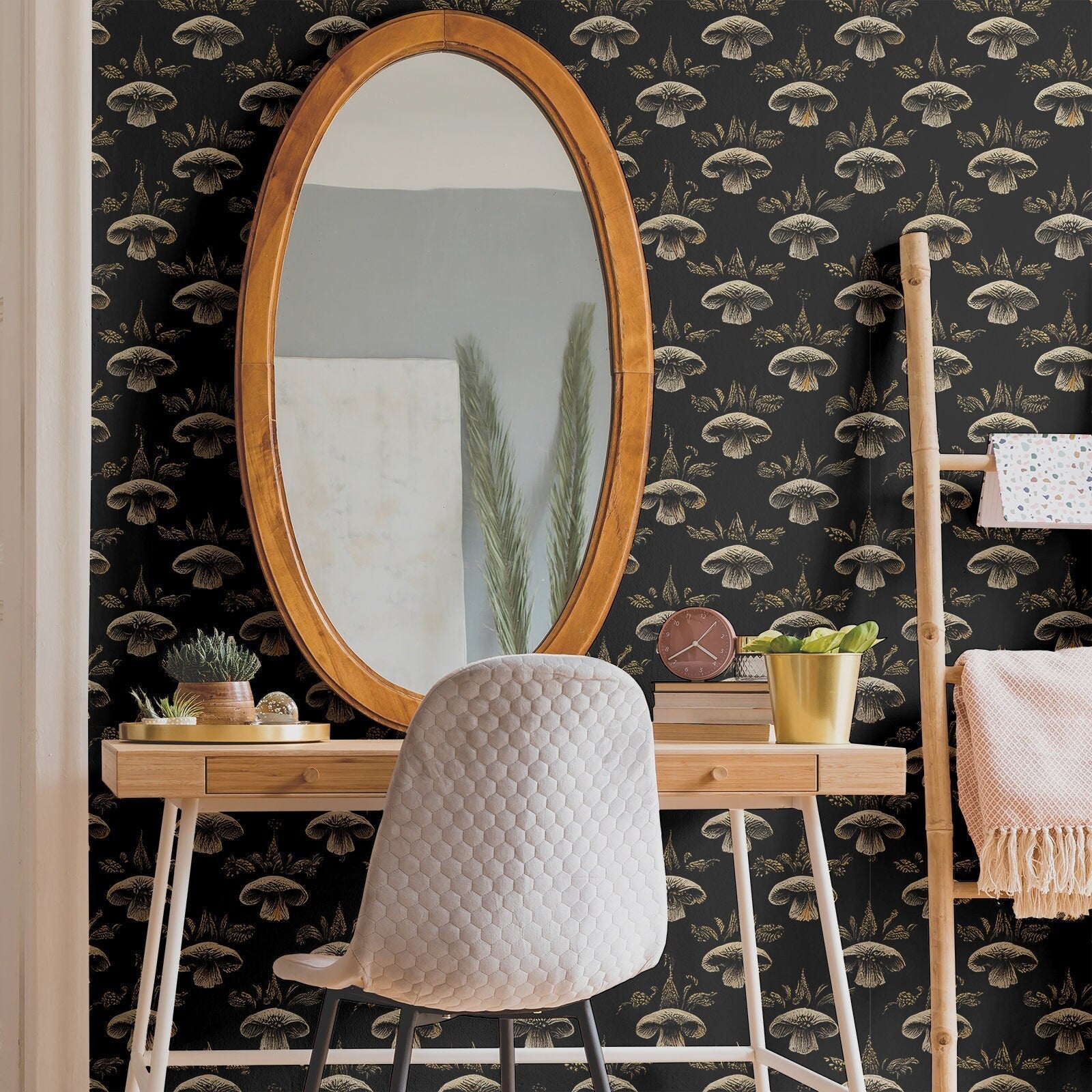 Black Mushroom Wallpaper Dark Luxury Wall Decor