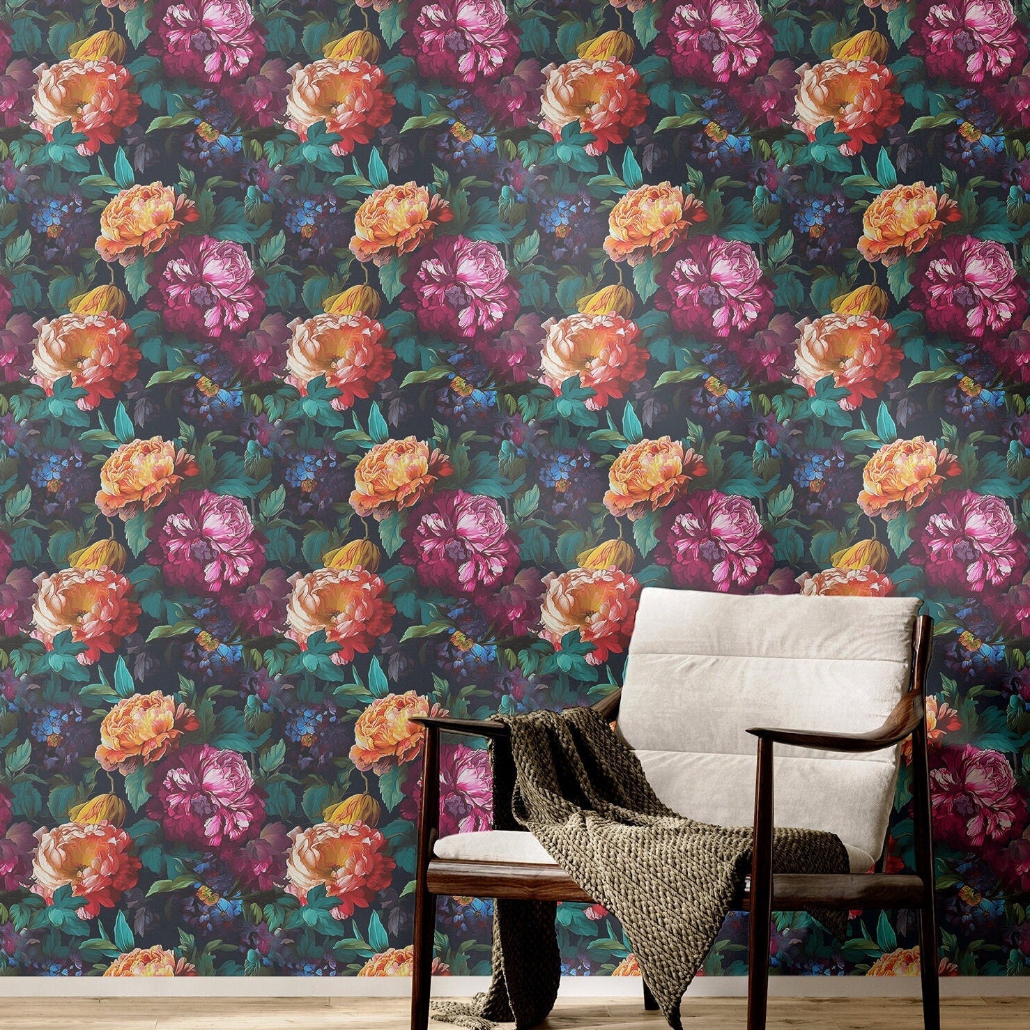 Dark Peony Wallpaper Moody Botanical Wall Decor