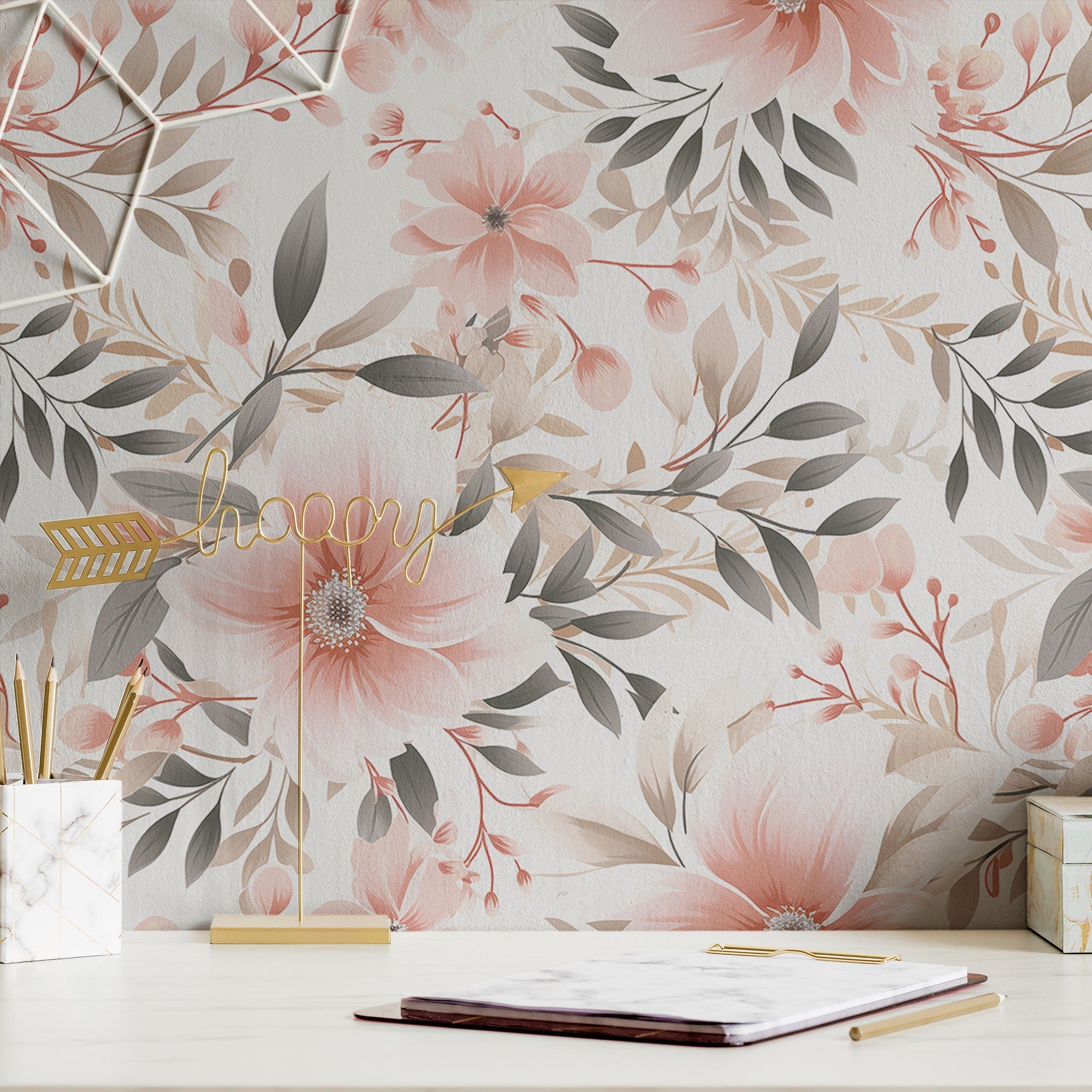 Pink Flower Wallpaper Botanical Floral Wall Decor