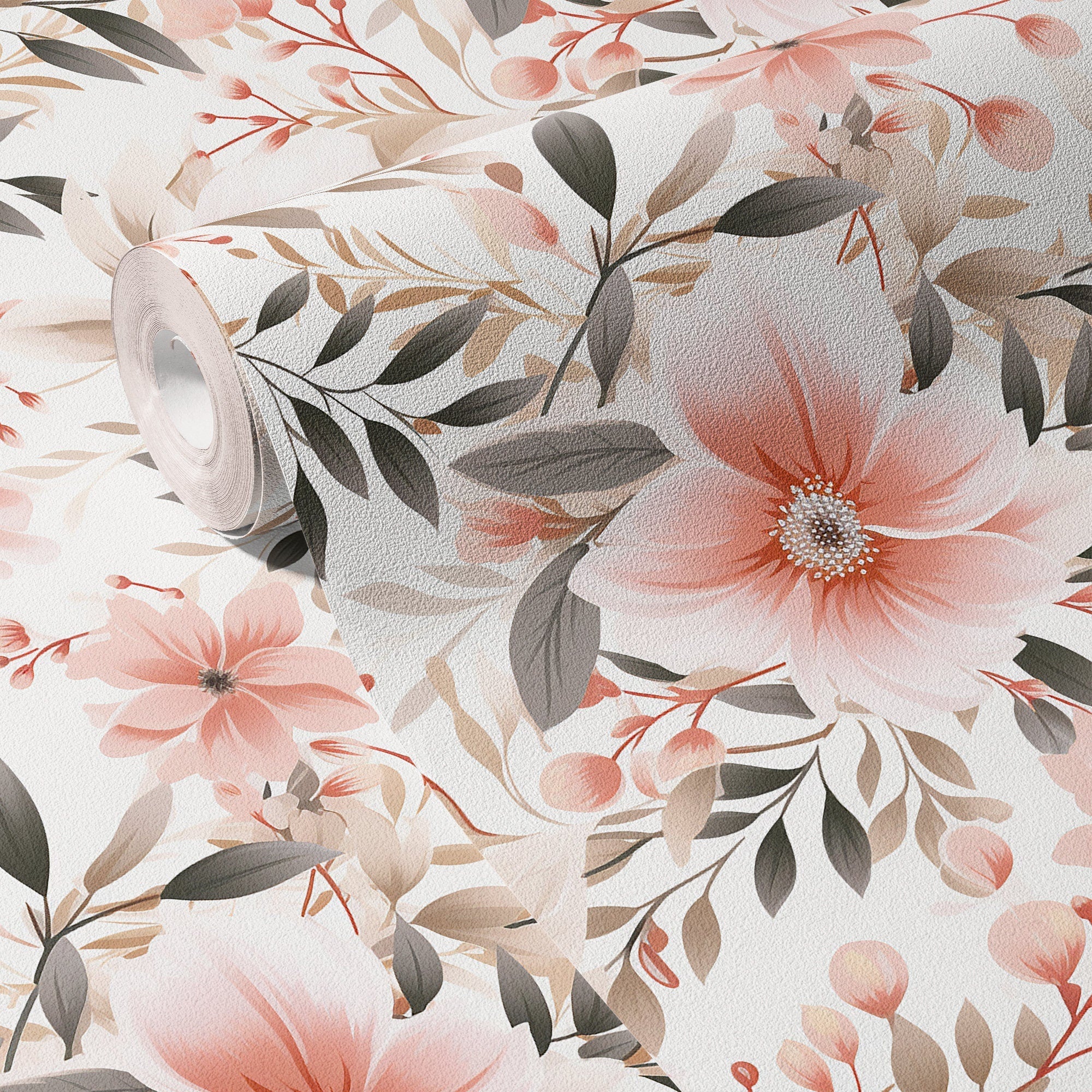 Pink Flower Wallpaper Botanical Floral Wall Decor