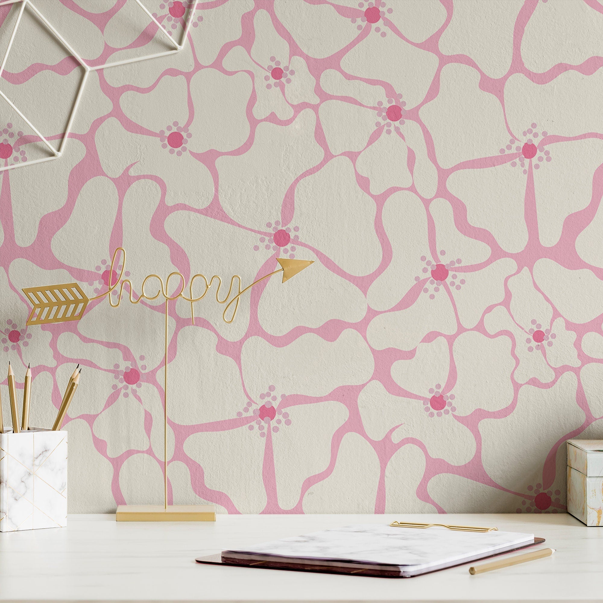 Fun Pink Floral Wallpaper Botanical Wall Decor