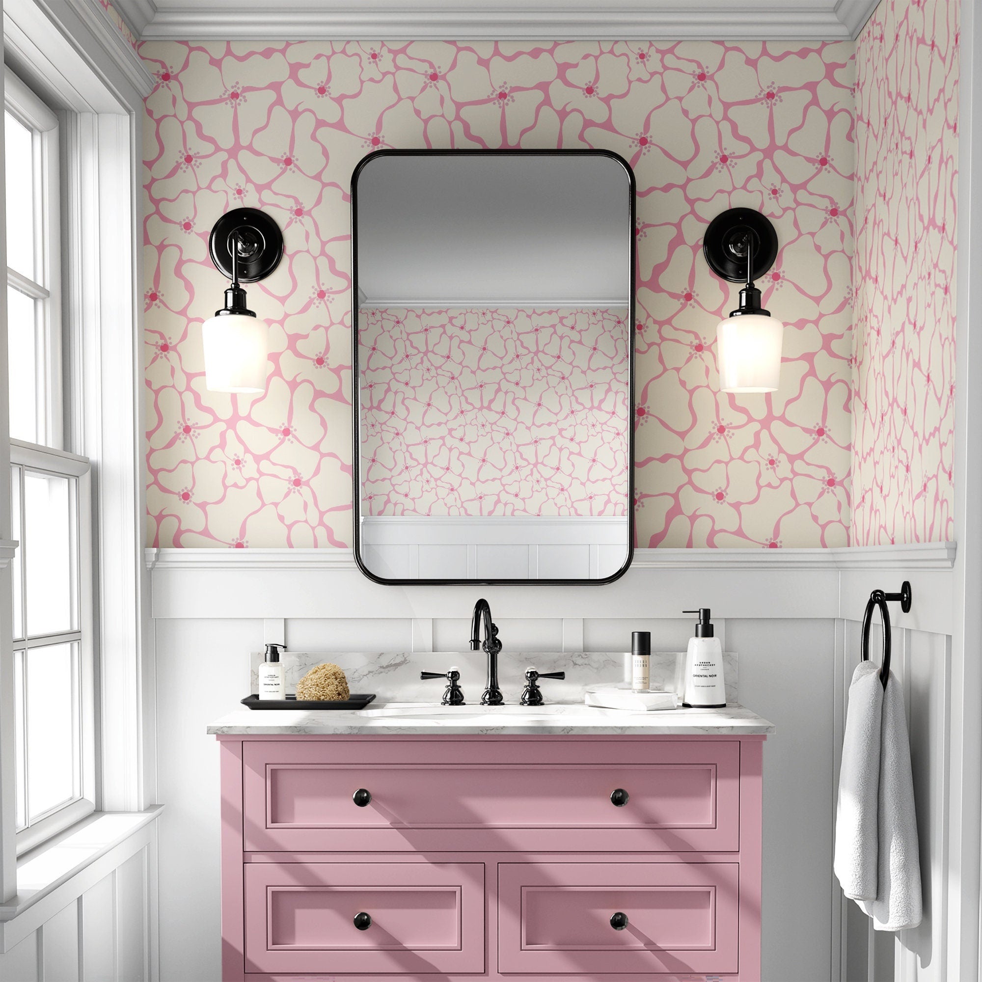 Fun Pink Floral Wallpaper Botanical Wall Decor