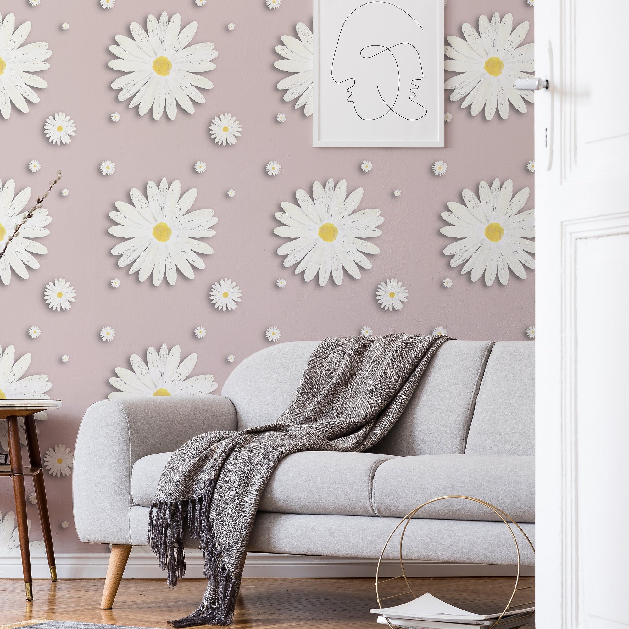 Daisy Wallpaper Pink Floral Luxury Wall Decor