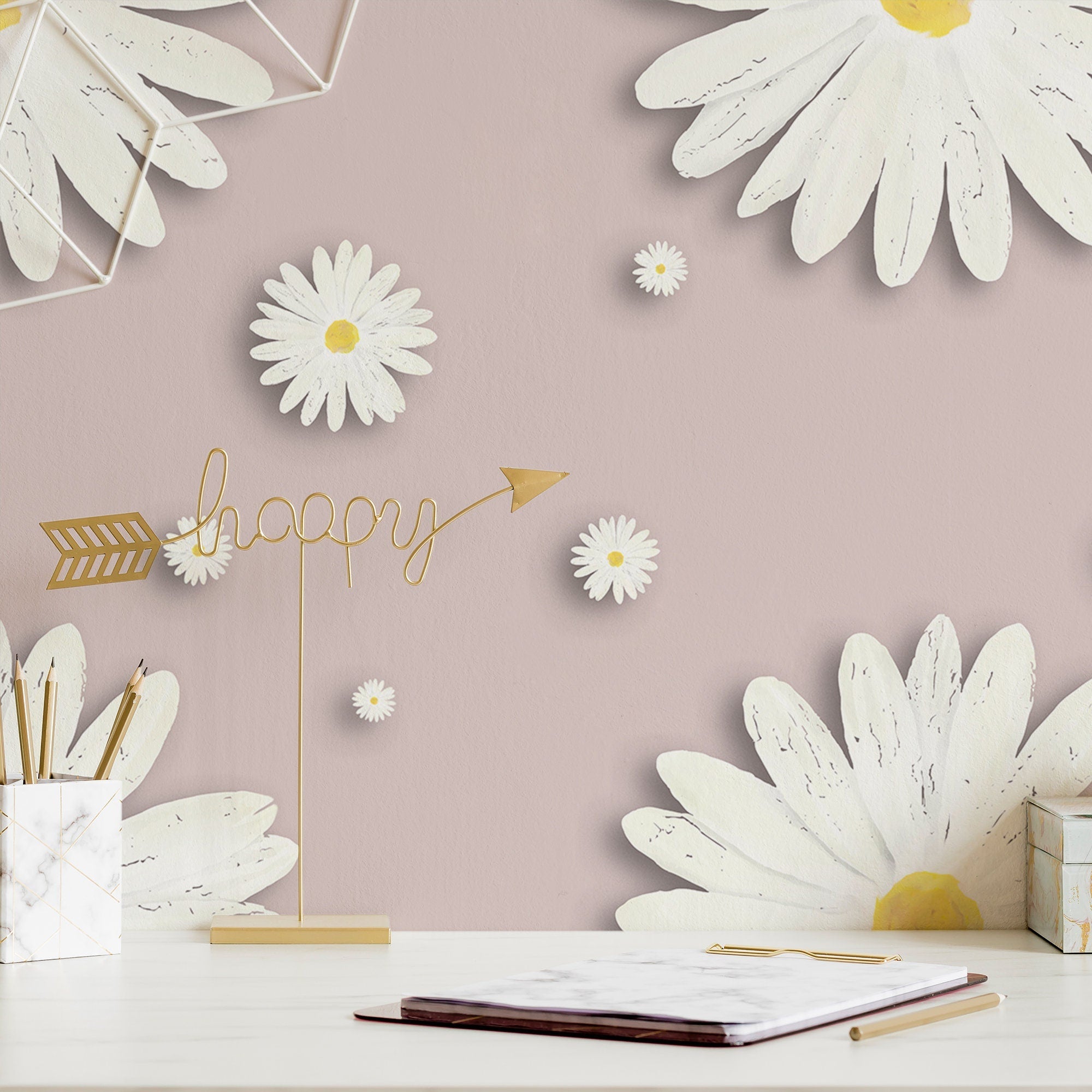 Daisy Wallpaper Pink Floral Luxury Wall Decor