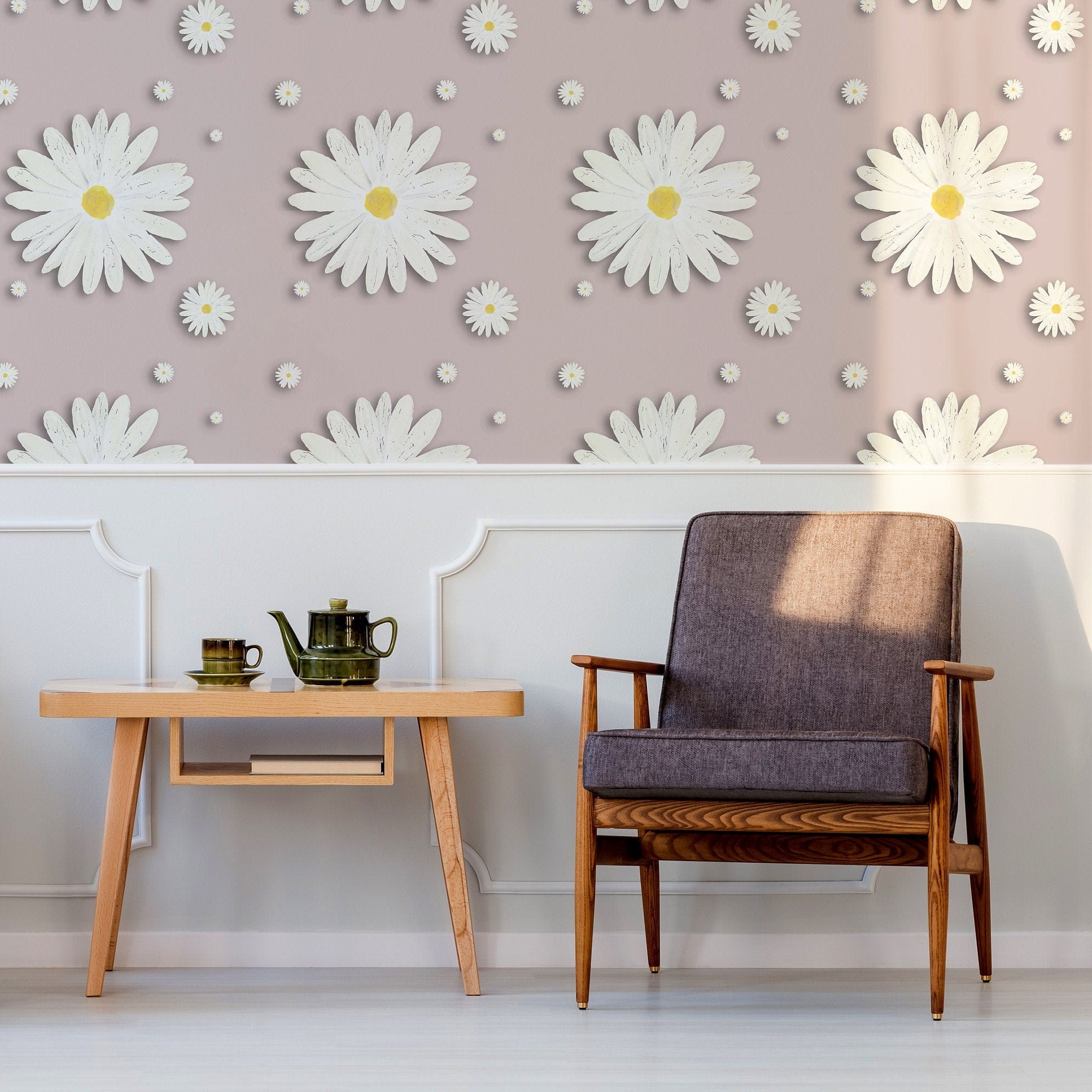 Daisy Wallpaper Pink Floral Luxury Wall Decor