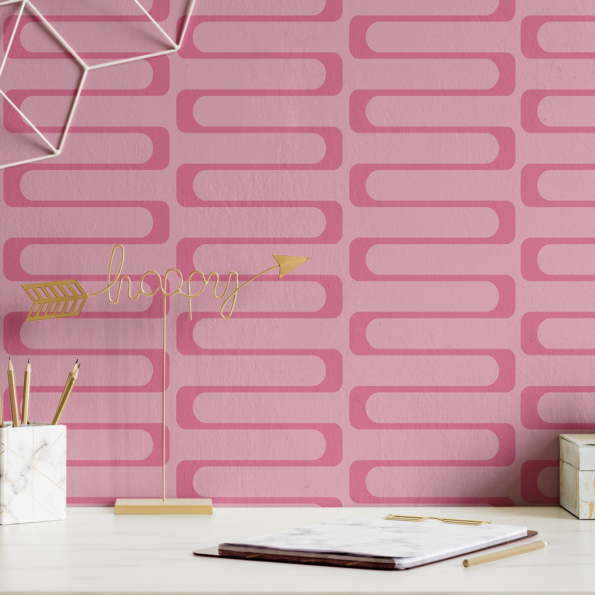 Pink Wallpaper Mid Century Modern Wall Decor