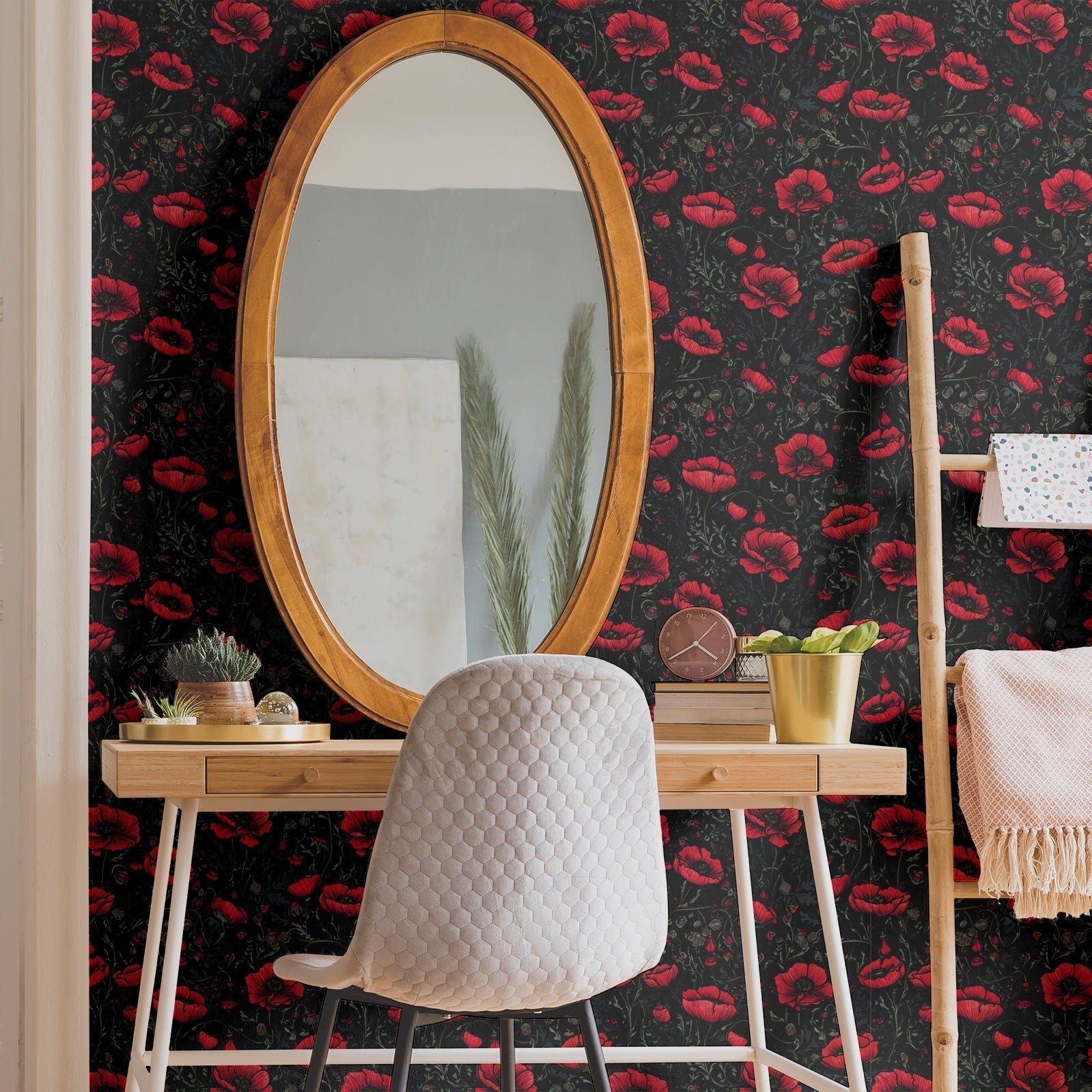 Bold Wallpaper Black &amp; Red Poppy Floral Wall Decor