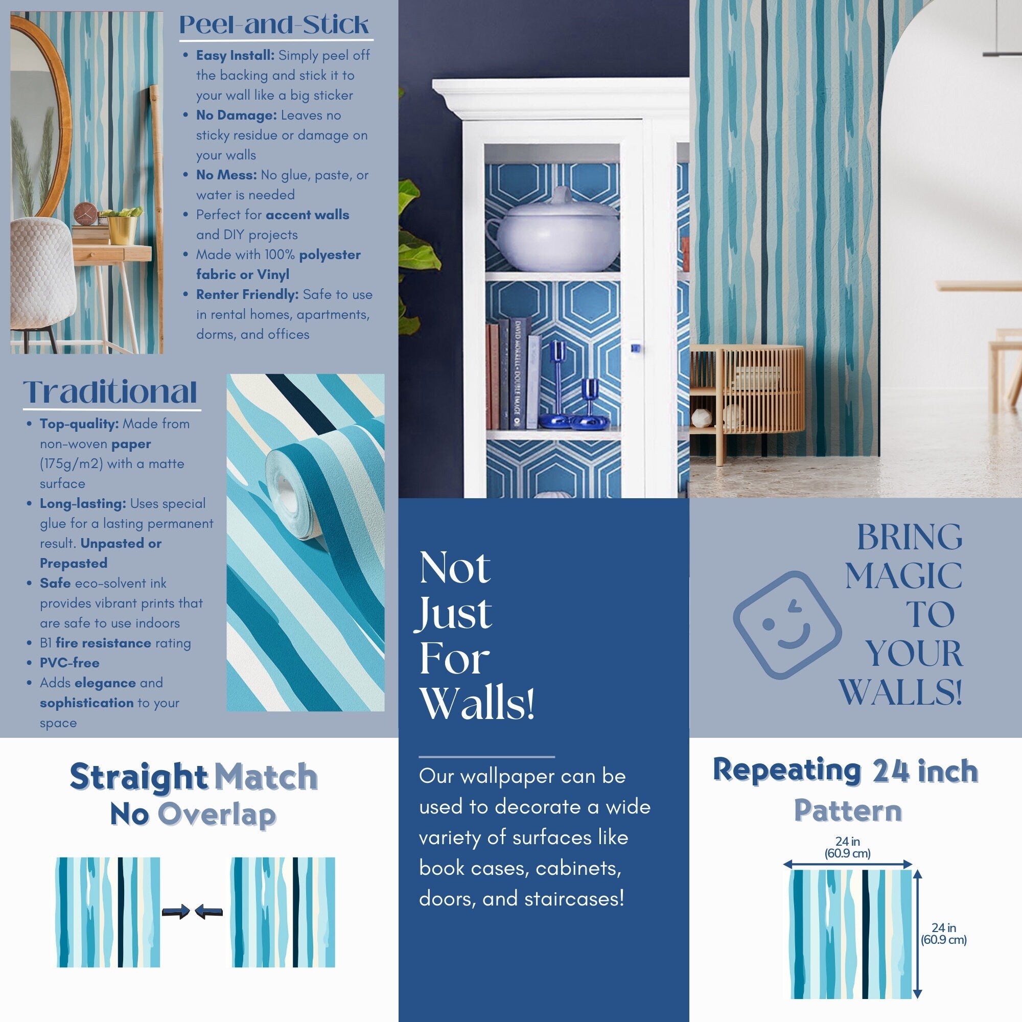 Blue Stripe Wallpaper Funky Retro Wall Decor
