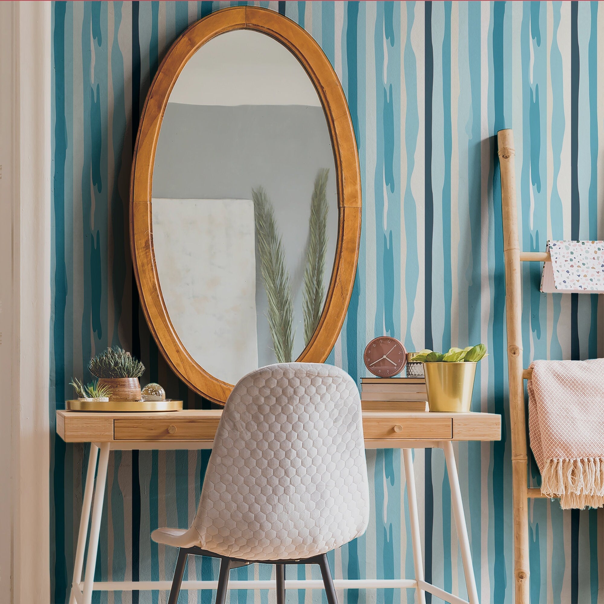 Blue Stripe Wallpaper Funky Retro Wall Decor