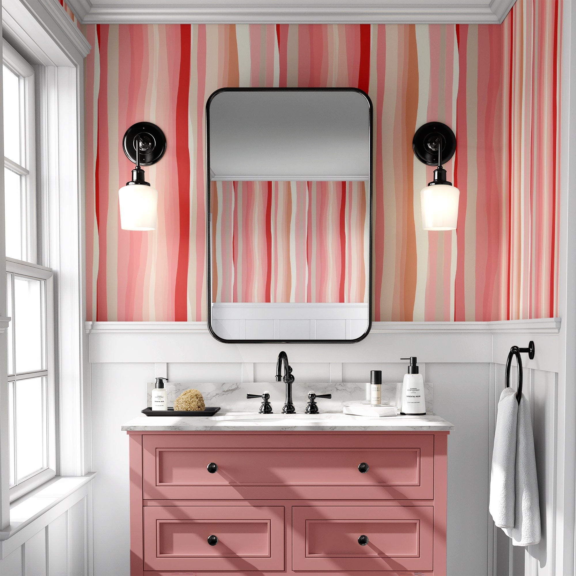 Stripe Wallpaper Fun Retro Pink Luxury Wall Decor