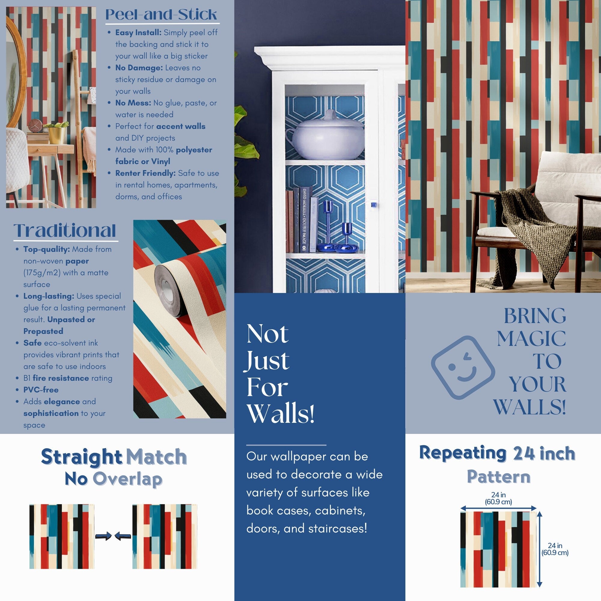 Retro Stripe Wallpaper Colorful Luxury Wall Decor