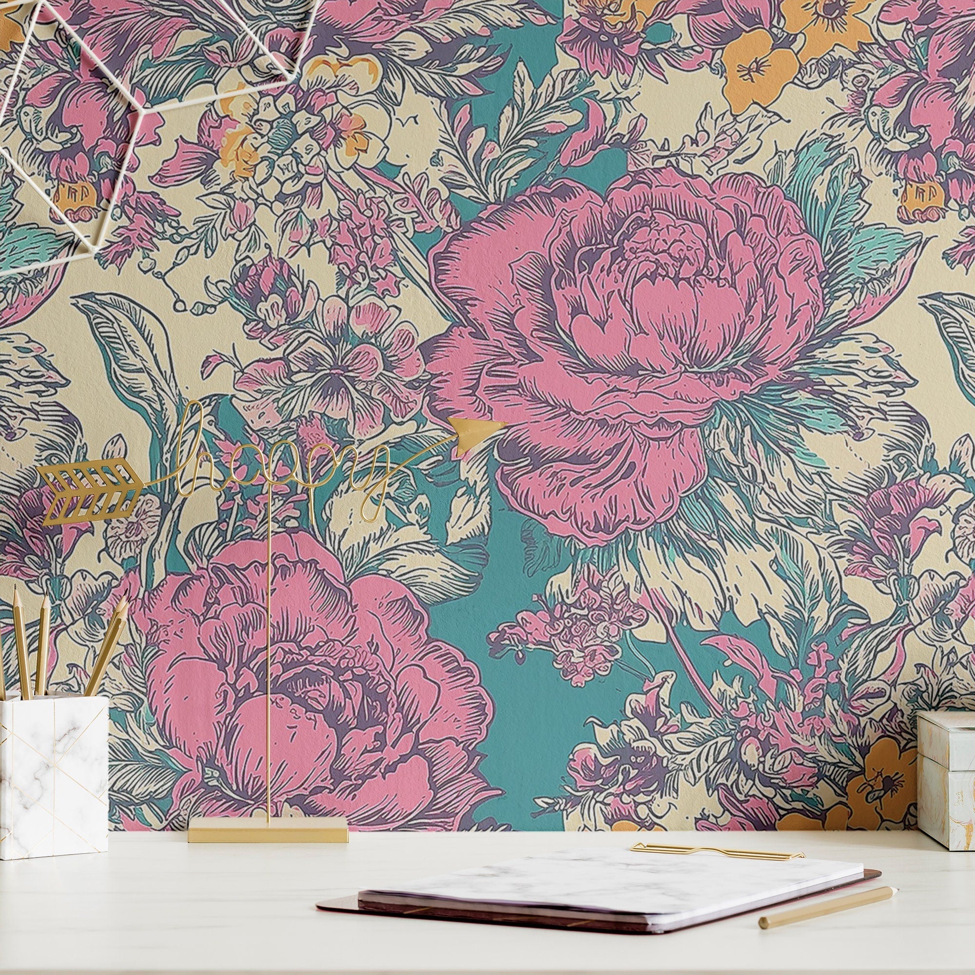 Funky Toile Wallpaper Retro French Wall Decor