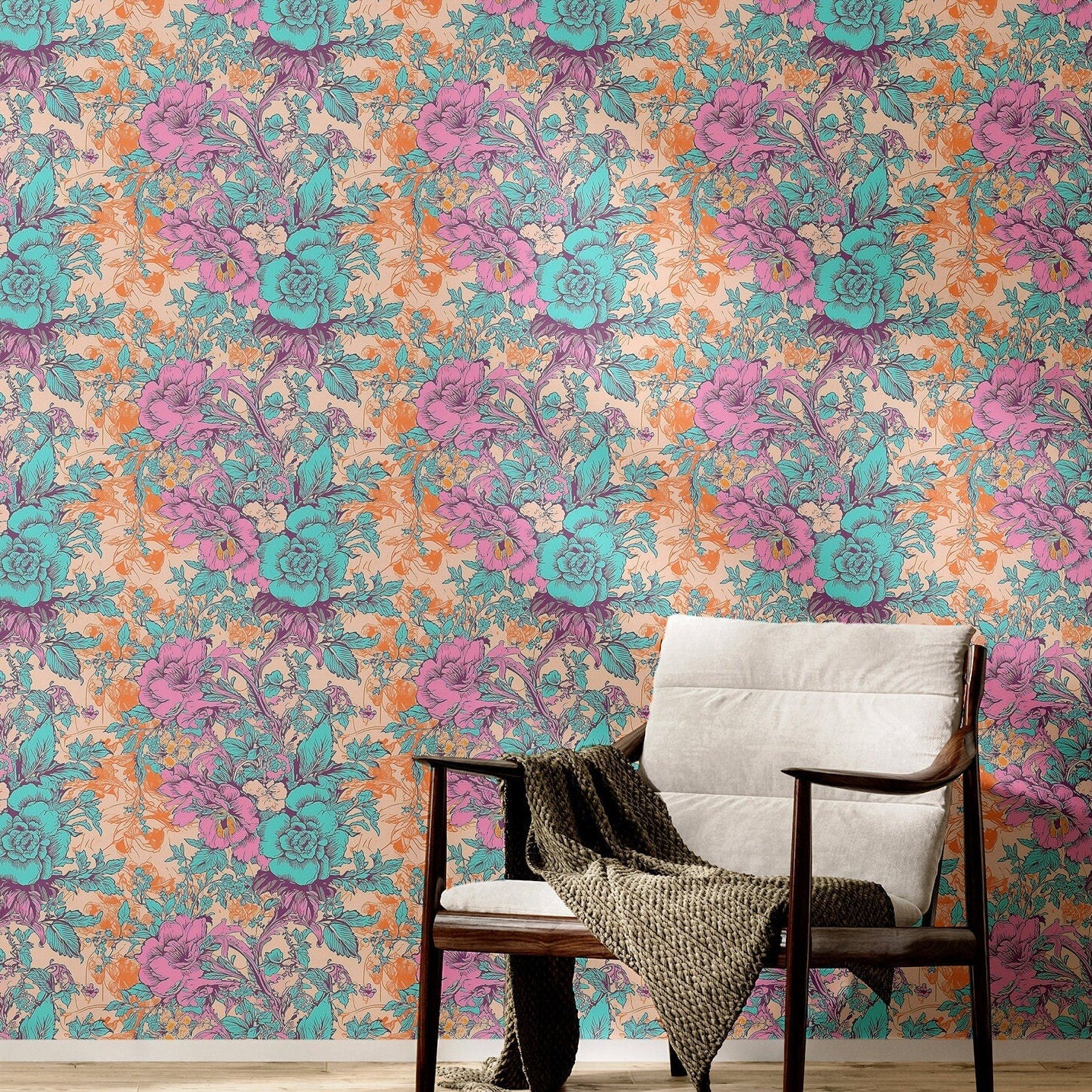 Colorful Toile Wallpaper Retro French Wall Decor