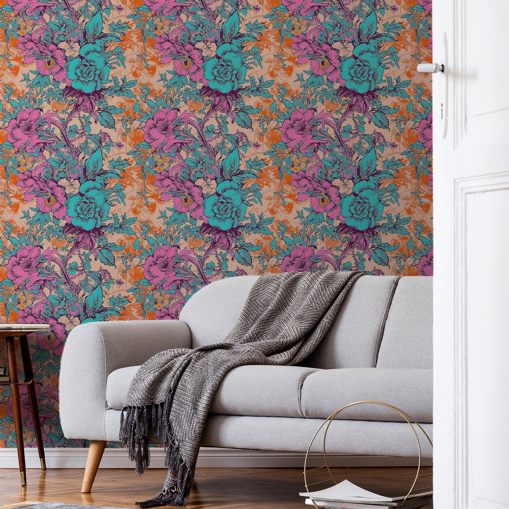 Colorful Toile Wallpaper Retro French Wall Decor