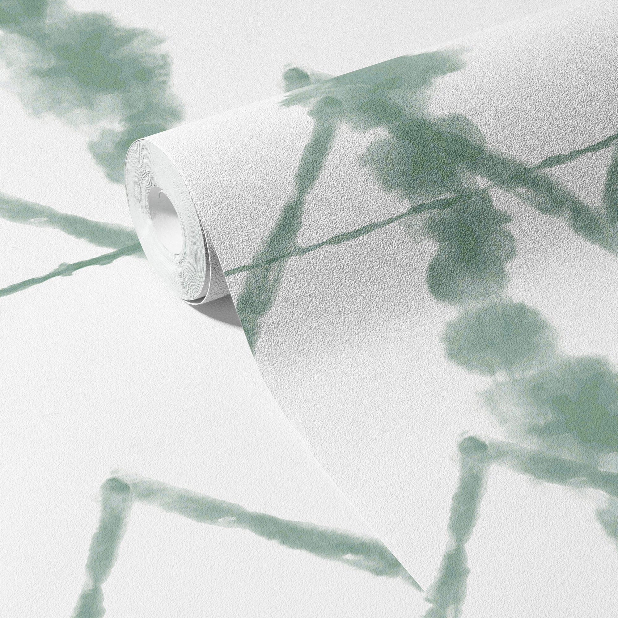 Abstract Wallpaper Green & White Shibori Wall Decor