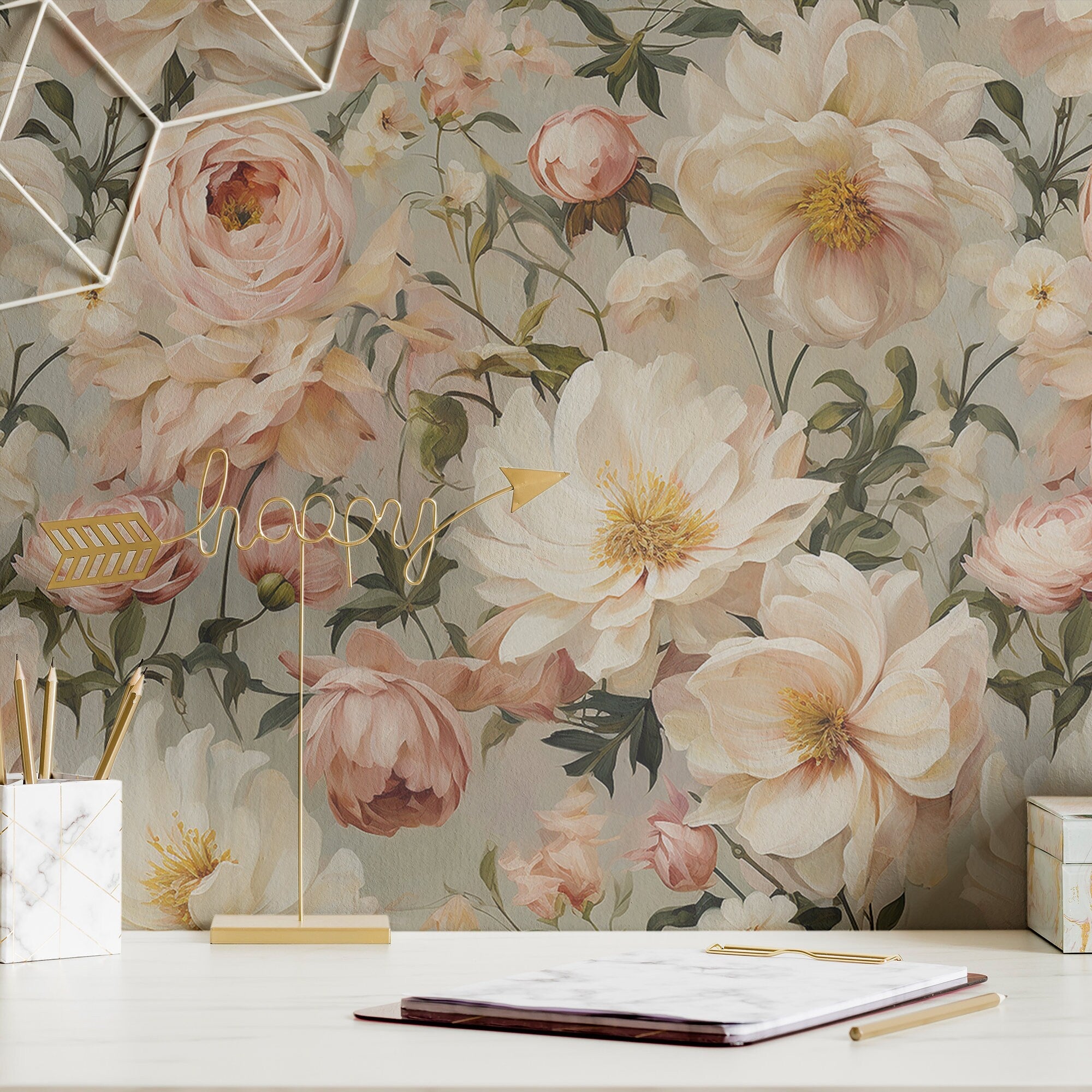 Victorian Wallpaper Retro Cream Floral Wall Decor